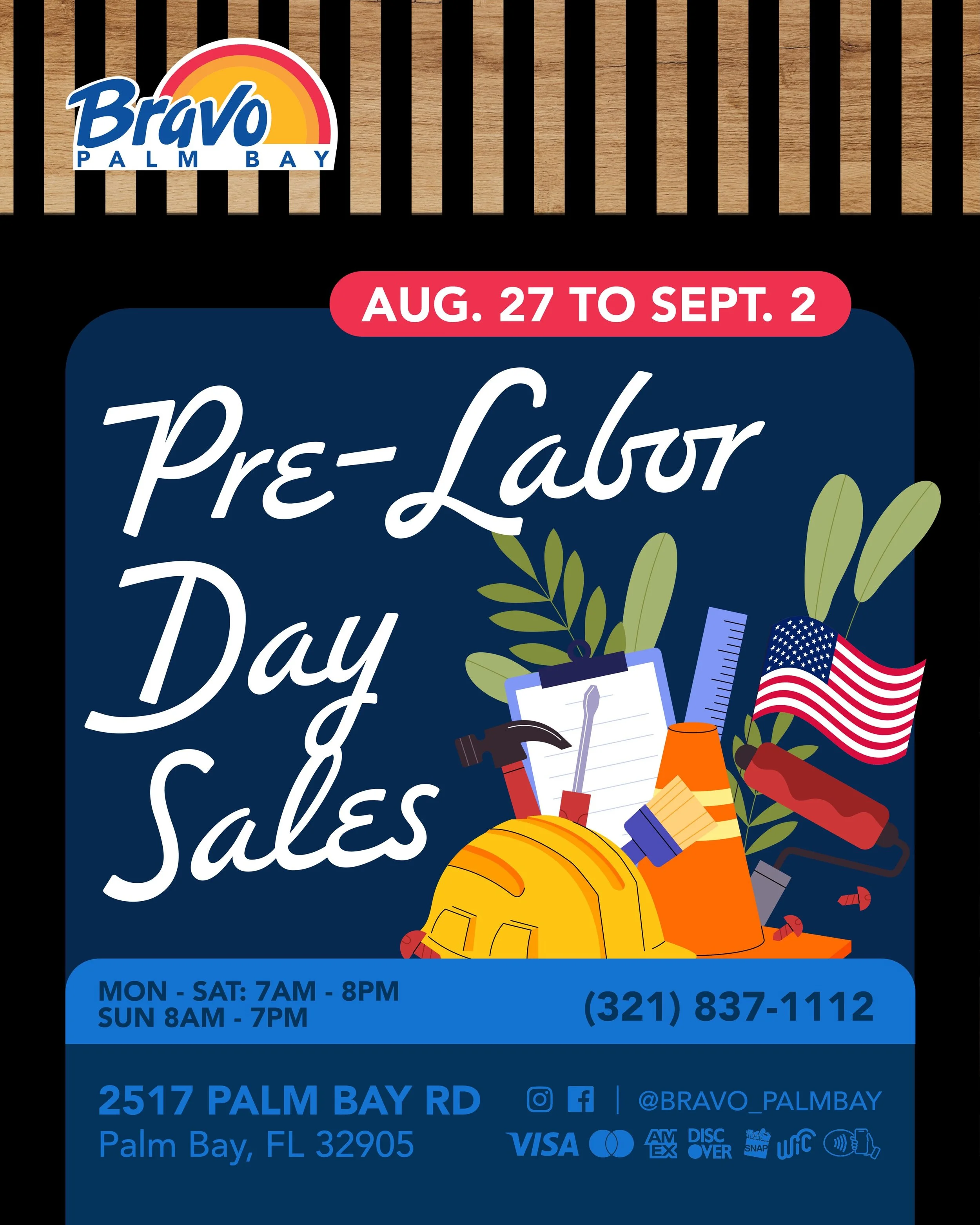 PRE-LABOR DAY SALES 🛠️
It&rsquo;s a week where you can start saving big for the Labor Day Celebration, pass by our store to score amazing deals you don&rsquo;t want to miss.
From Aug 27th to Sept. 2nd

🛒🛒🛒🛒🛒🛒🛒

PRE-VENTAS DEL D&Iacute;A DEL T