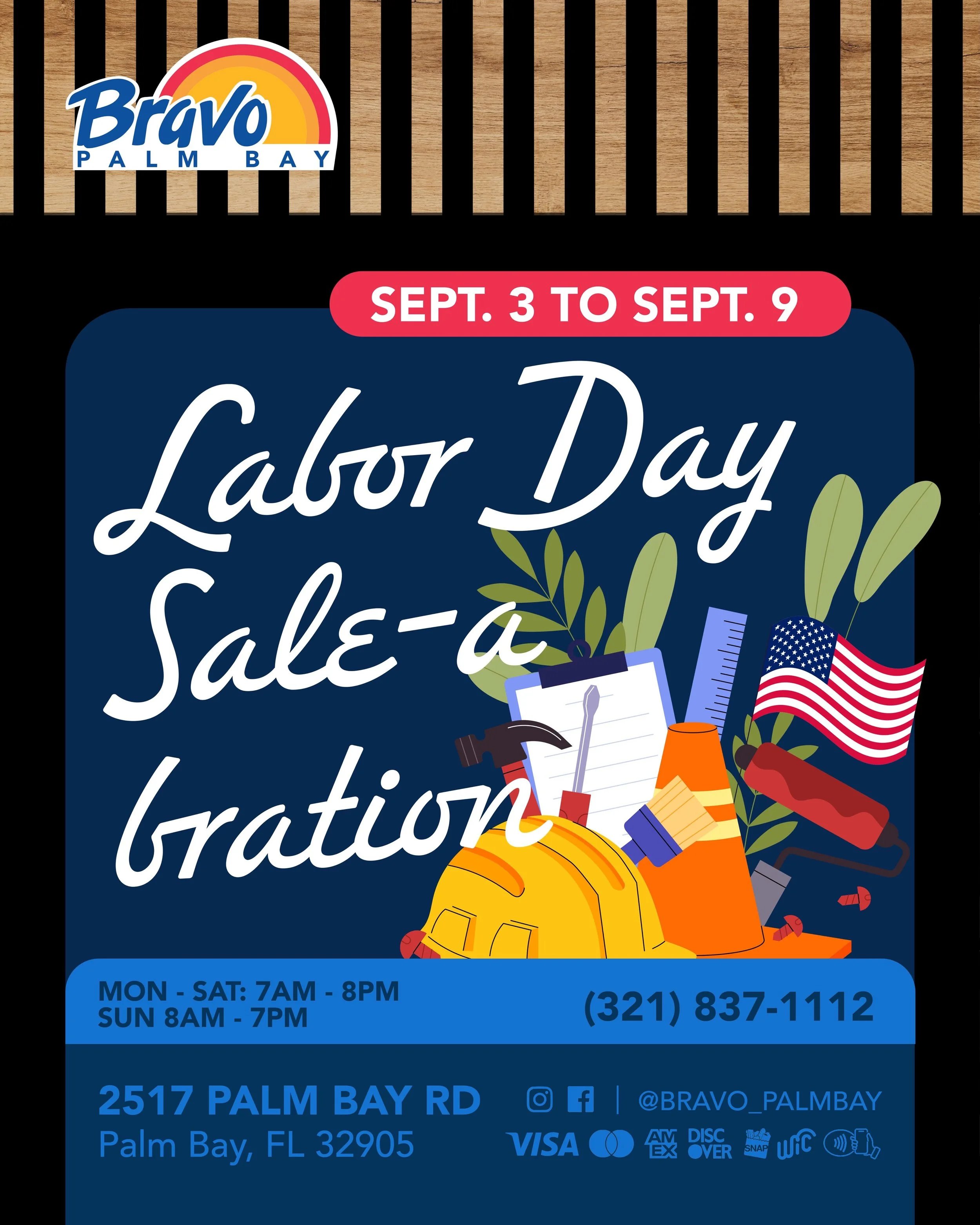 LABOR DAY SALE-A-BRATION 🛠️
It&rsquo;s a week where you can start saving big for the Labor Day Celebration, pass by our store to score amazing deals you don&rsquo;t want to miss.
From Sept. 3rd to Sept. 9th

🛒🛒🛒🛒🛒🛒🛒

VENTAS DEL D&Iacute;A DEL