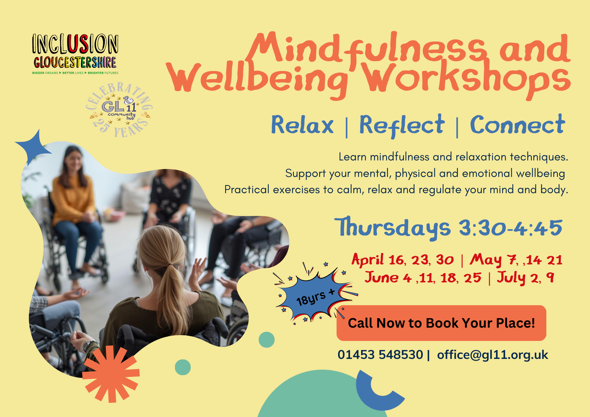 Mindfulness and Wellbeing Workshops. Relax. Reflect. Connect. Learn mindfulness and relaxation techniques. Support your mental, physical and emotional wellbeing. Practical exercises to calm, relax and regulate your mind and body.