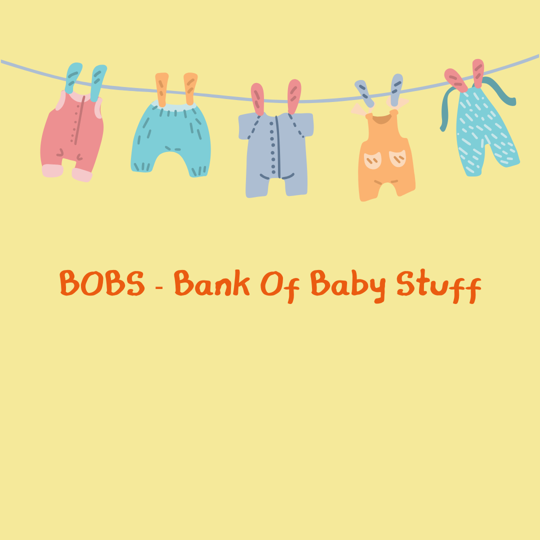 Baby clothes hanging on a line. BOBS - Bank Of Baby Stuff.