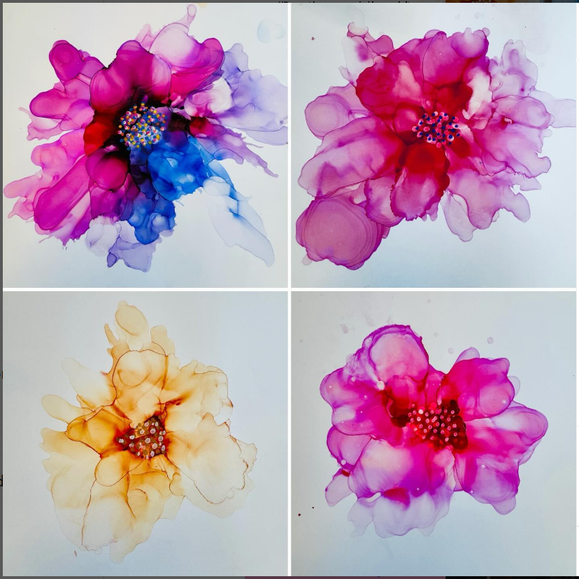 Coasters with ink flower decoration