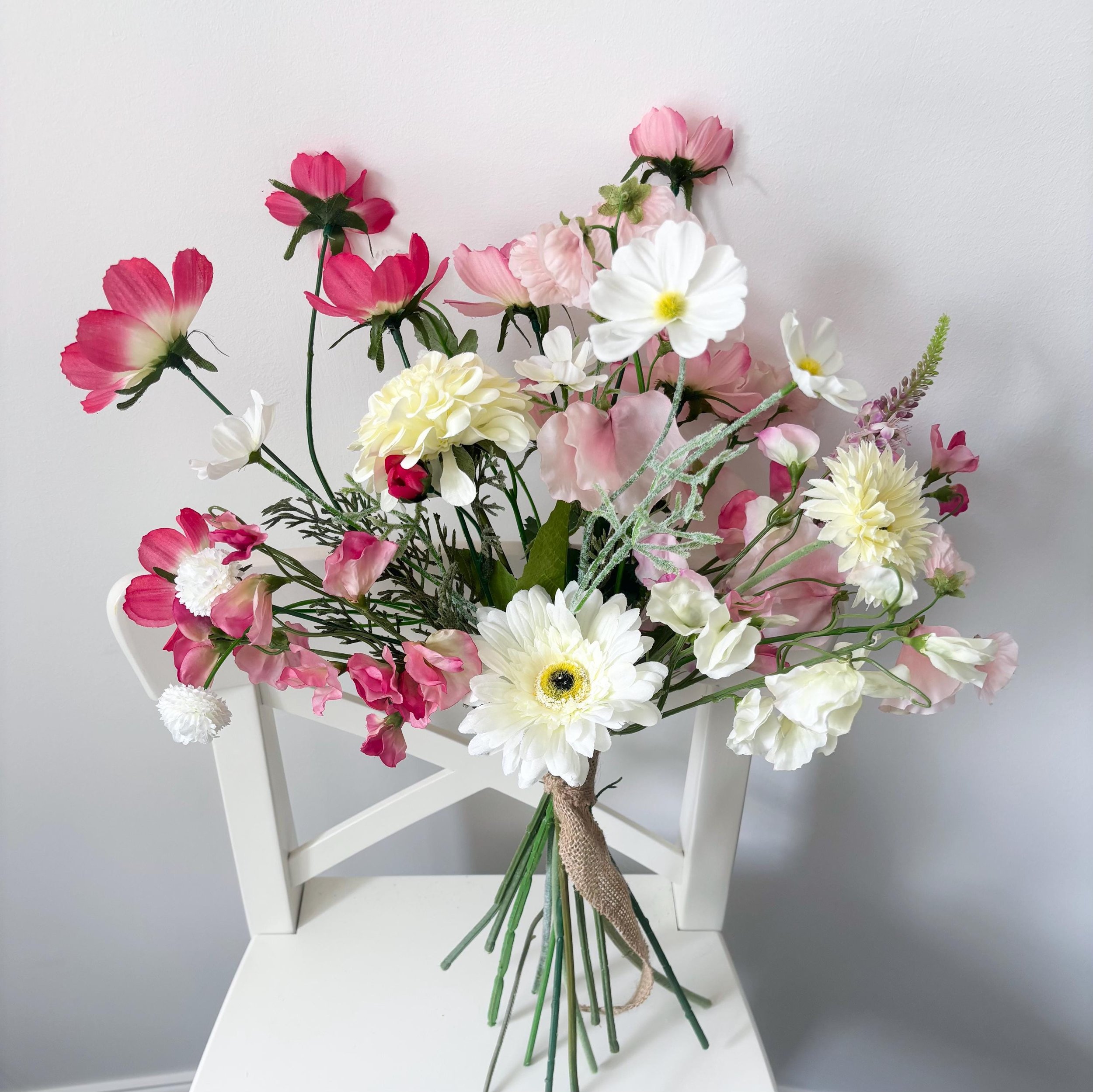 Artificial Wildflower Bouquet – Pink Cream and Yellow Mixed wildflowers, Rustic Flowers, Spring Decor