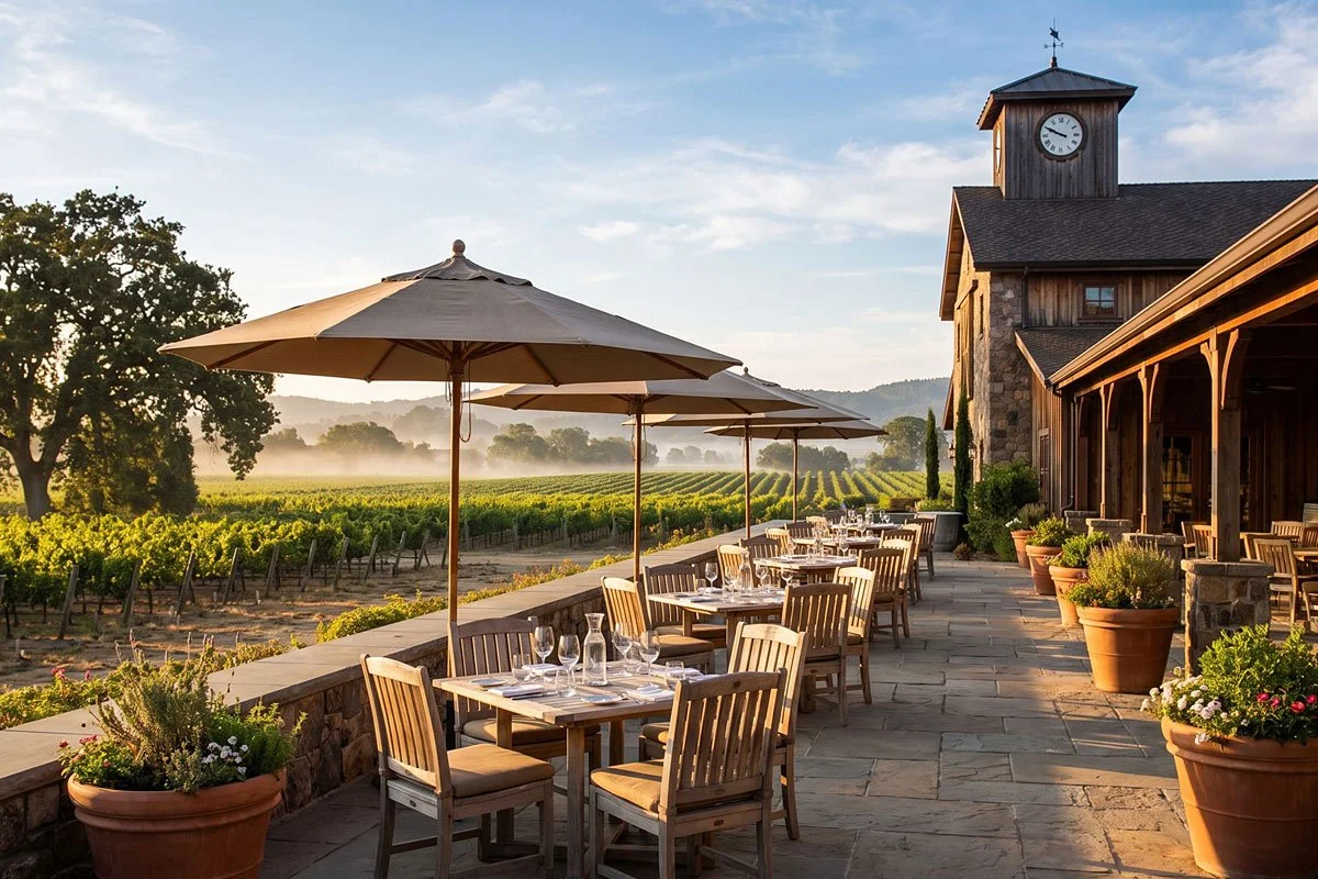 A winery patio before opening.