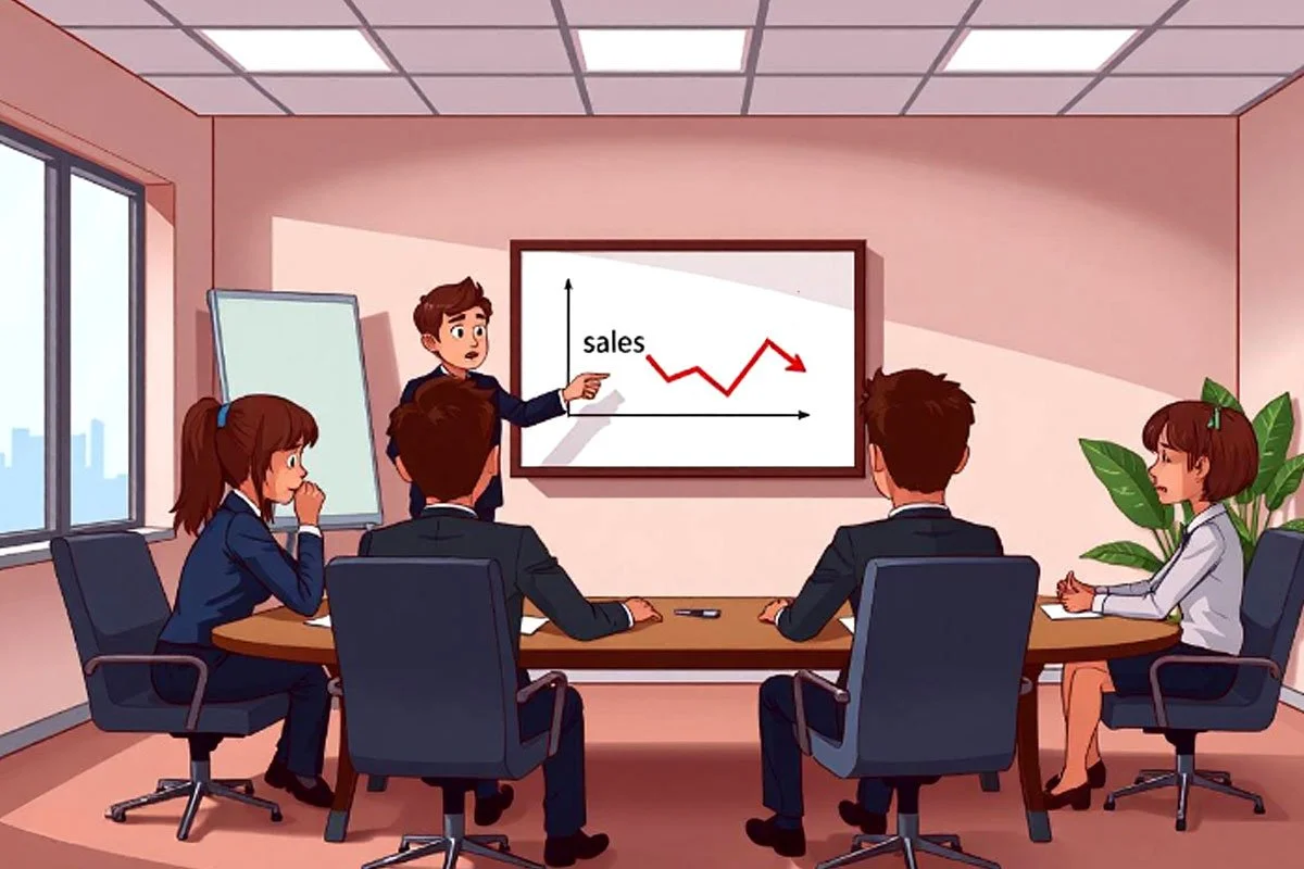 Graph of sales falling.