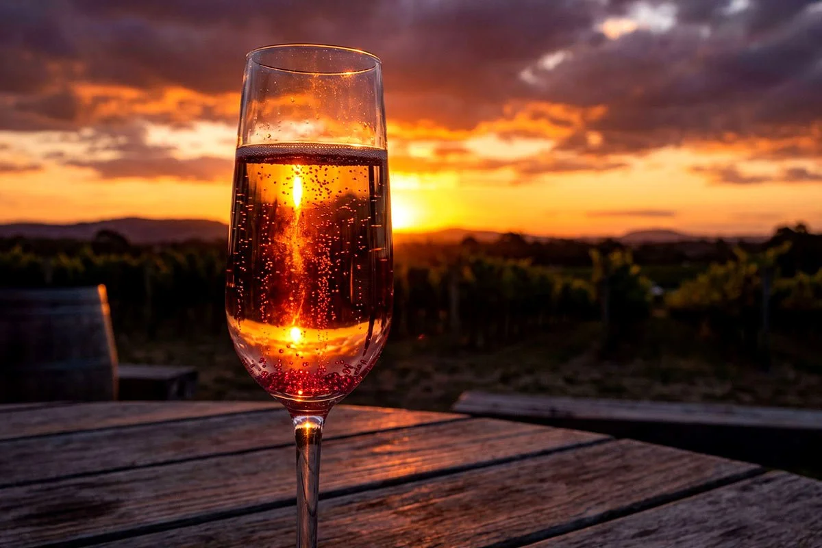 Sparkling wine at sunset.