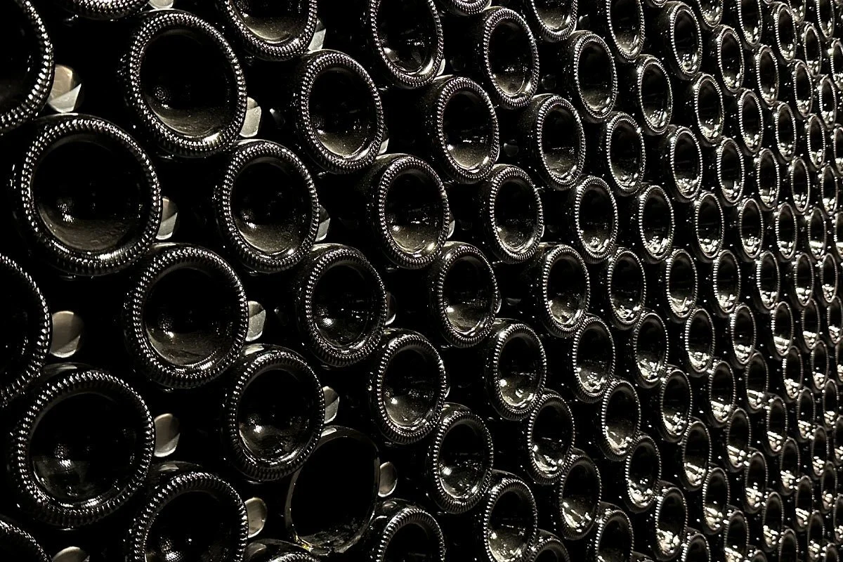 A wall of wine bottles.