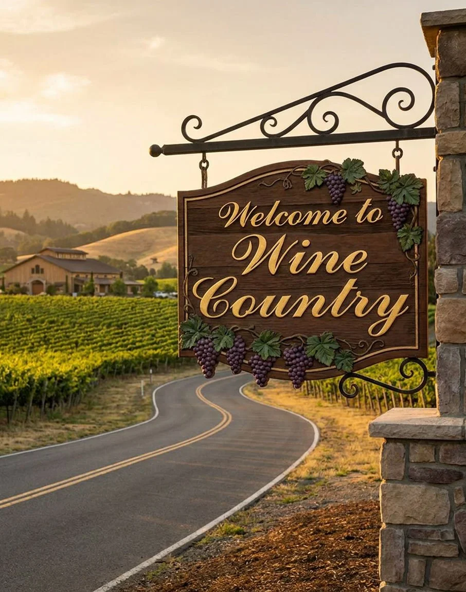 Welcome to Wine Country sign.