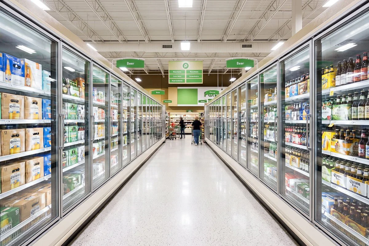 Beer aisle in a grocery store.