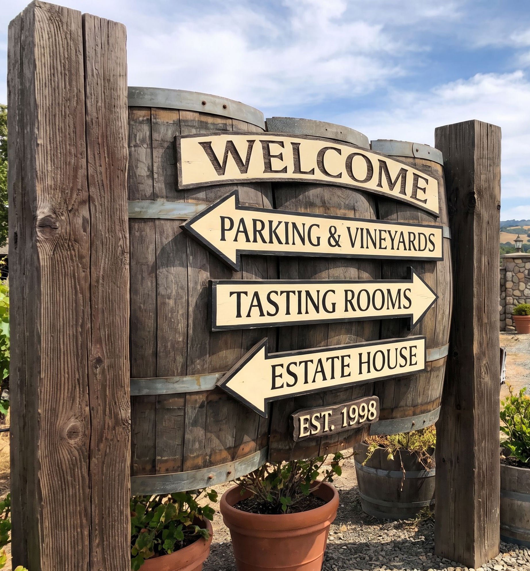 Winery welcome sign.