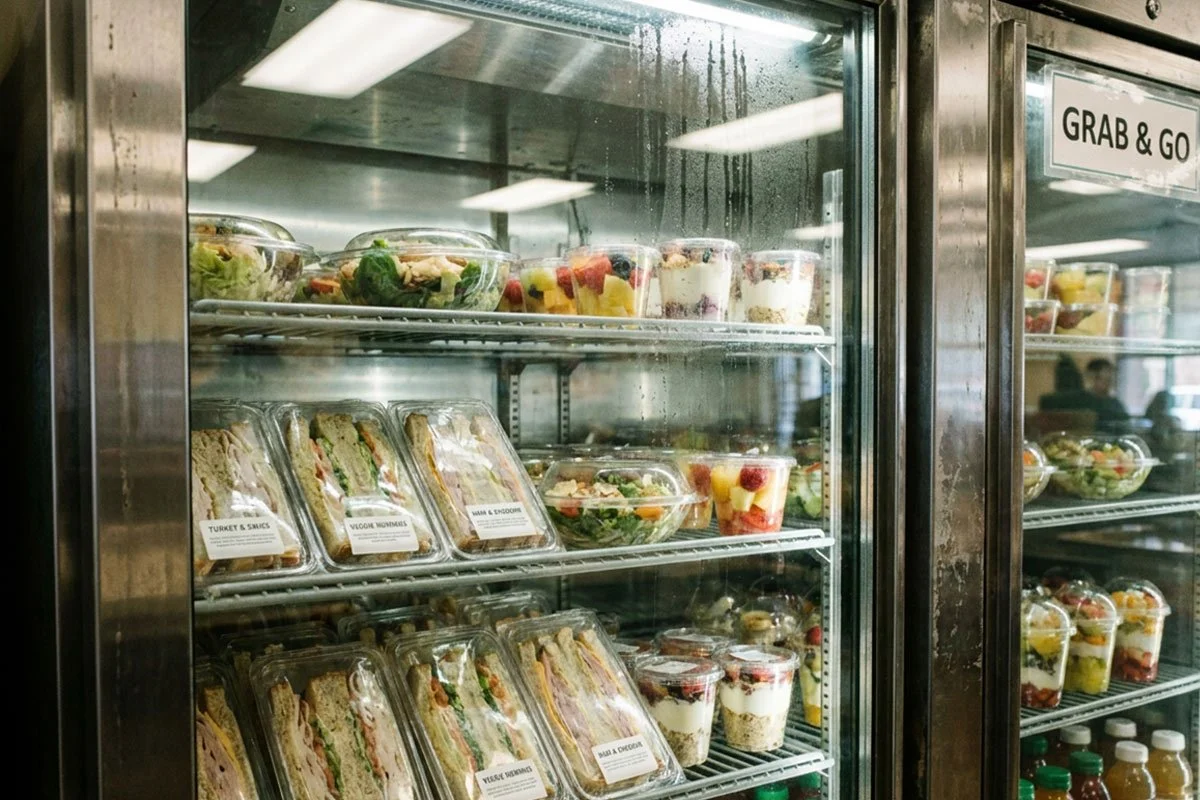 Grab and Go packaged food fridge.