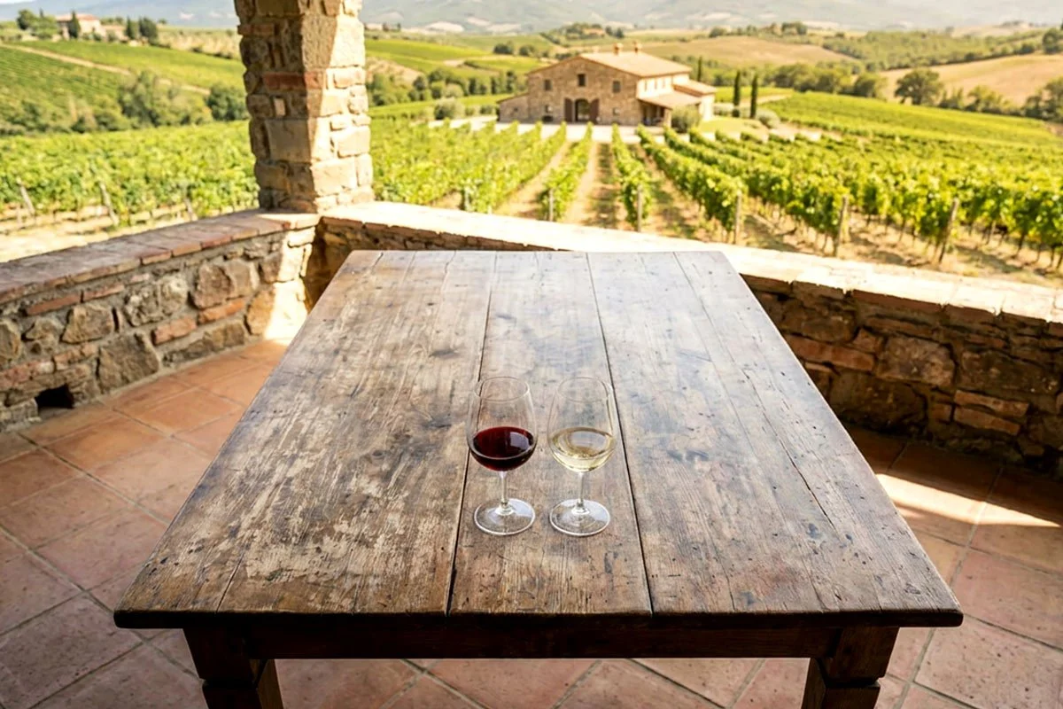 Winery view from a patio.
