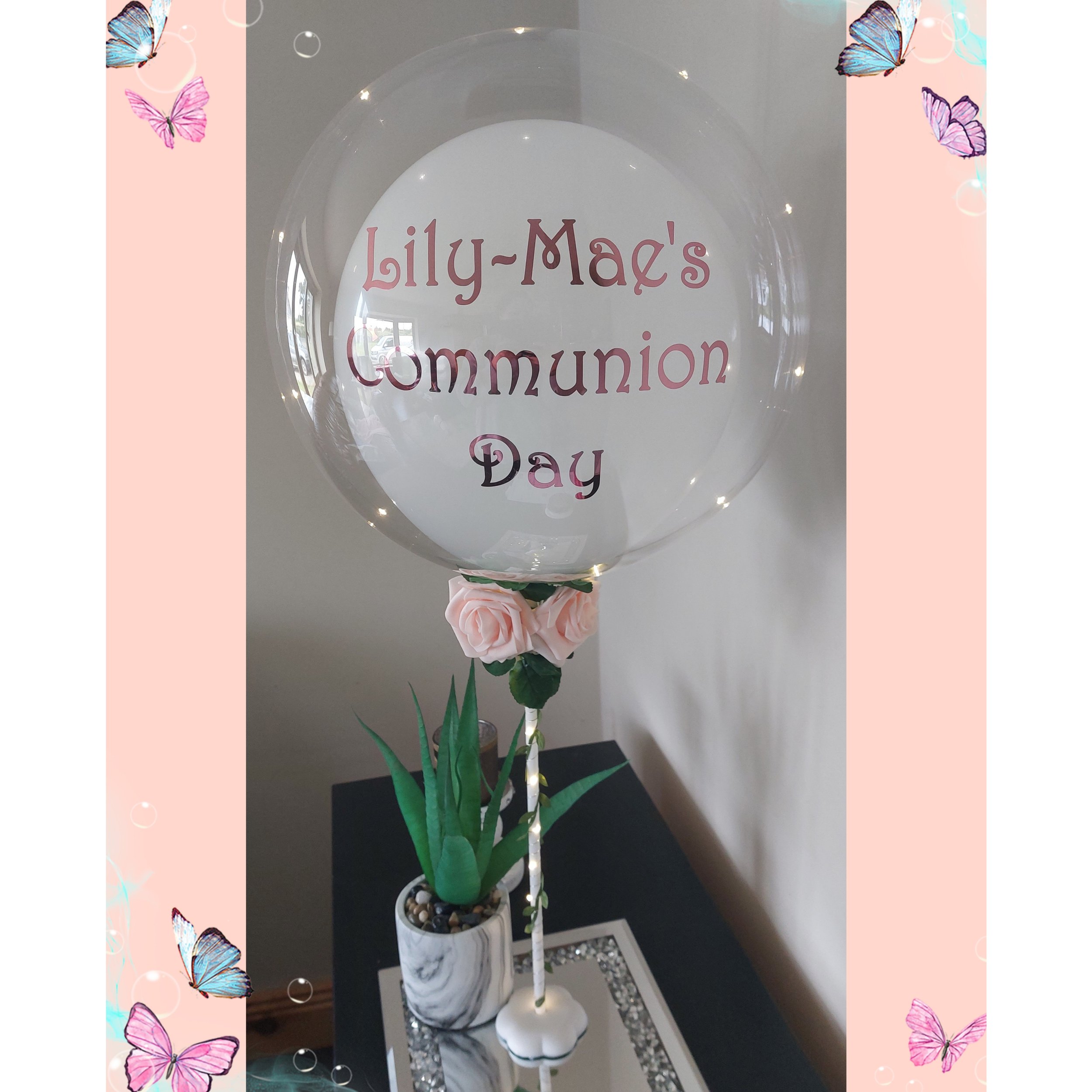 ITEM #21
€28
Personalised Light Up balloon display with pink roses and white inner balloon.