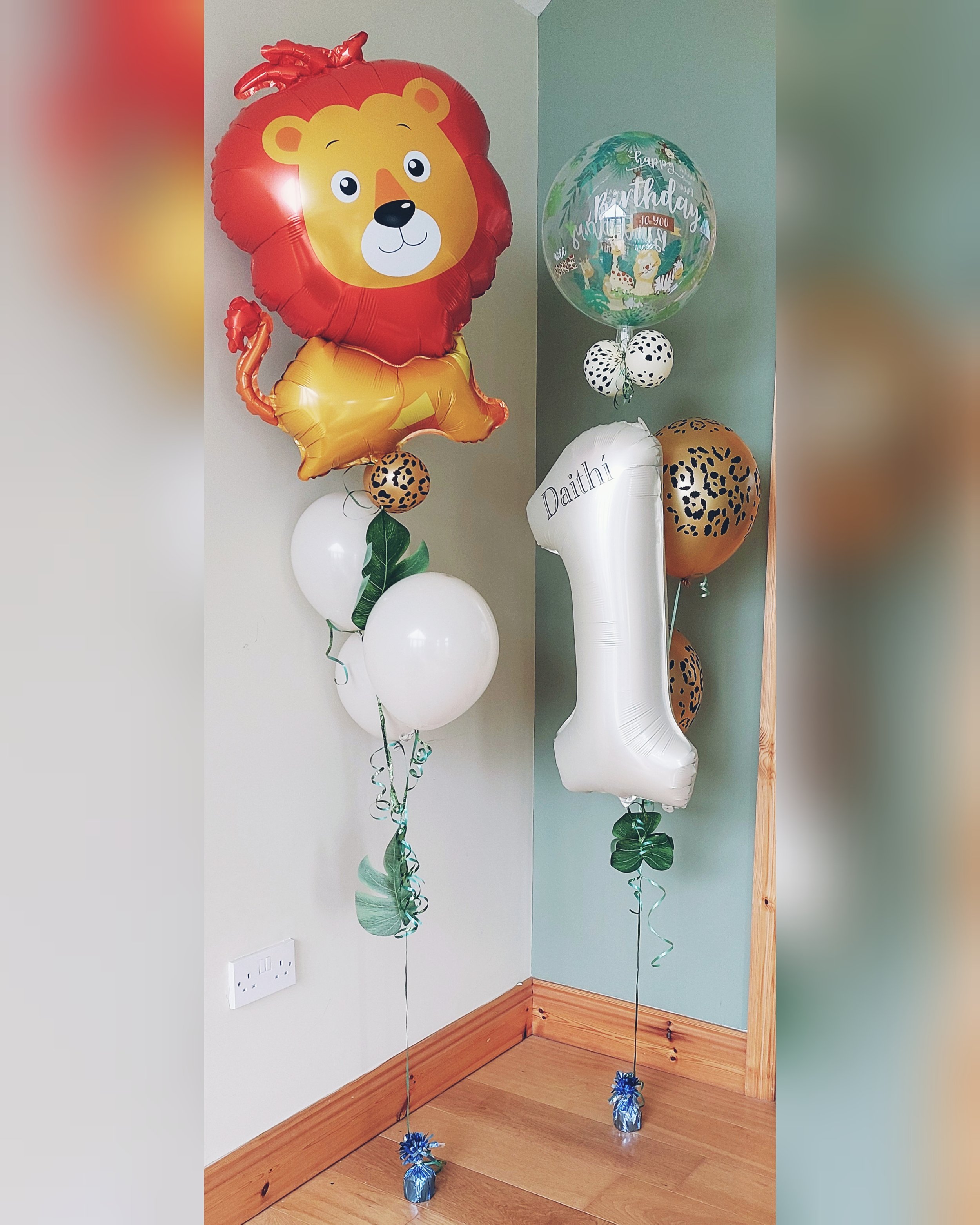 ITEM #46
Balloon bunch €22 each.
Personalised jungle themed balloon bunches. (helium filled)