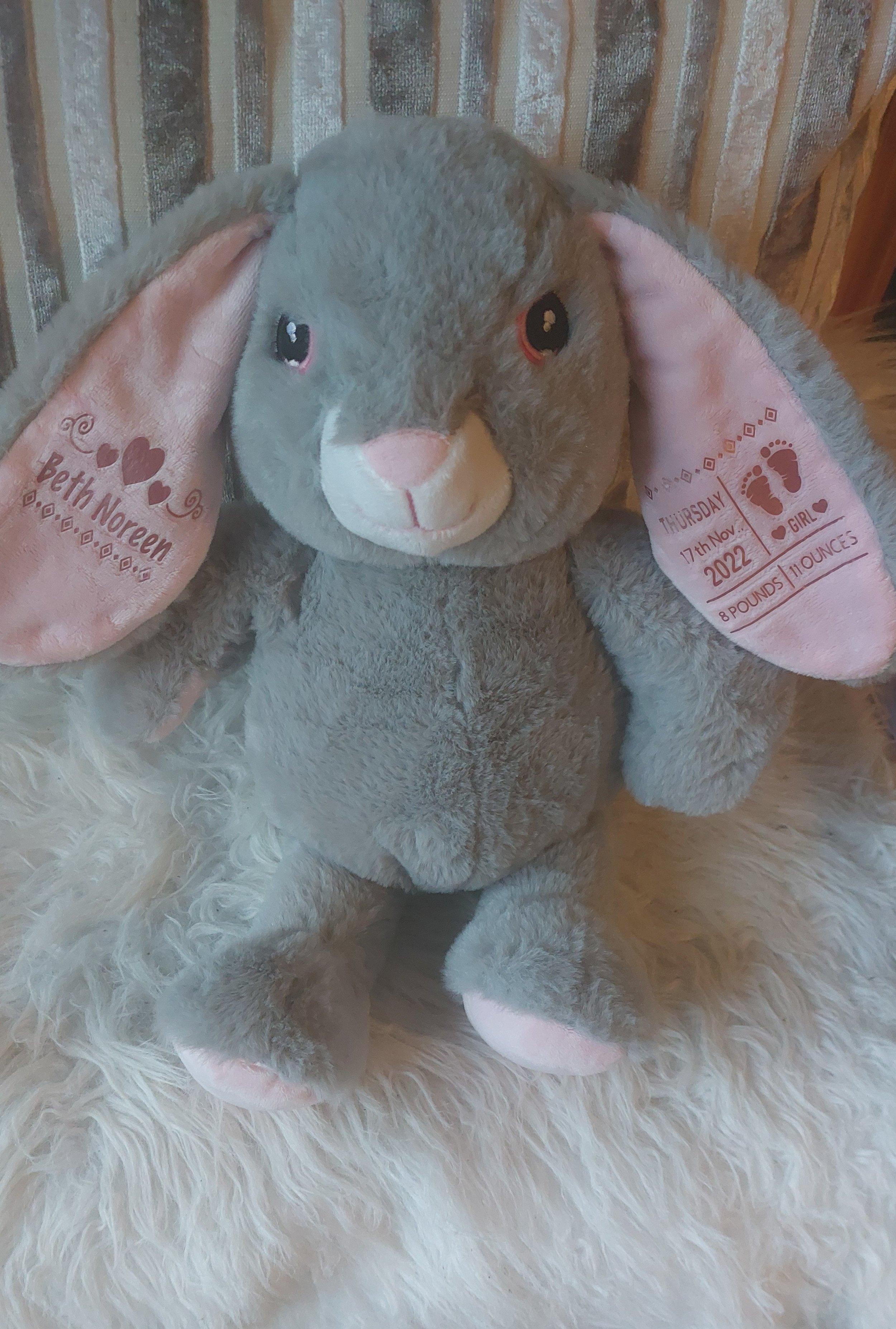 ITEM #75
€24
Personalised bunny teddy. (Grey)