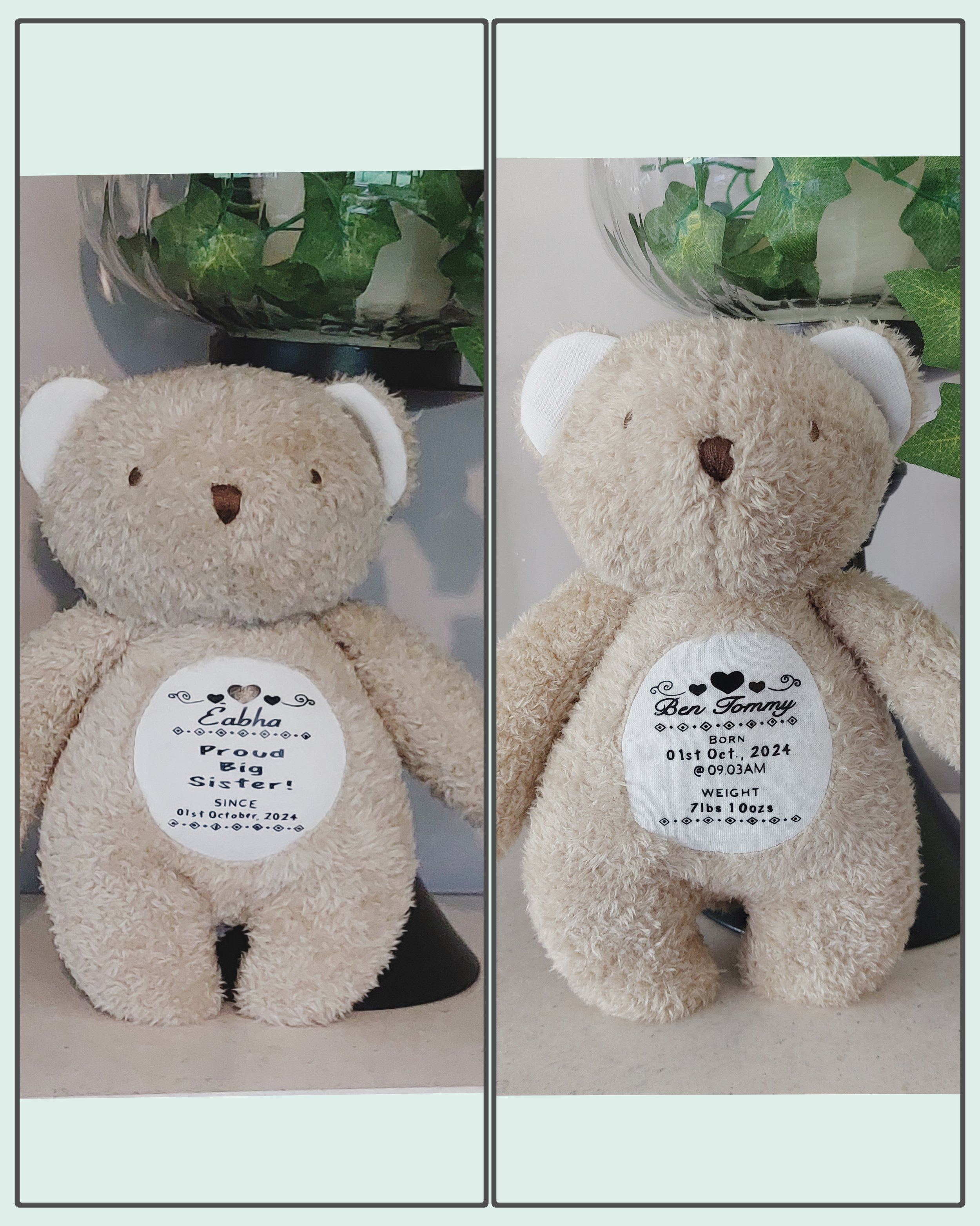 ITEM #42
€22 each
Personalised teddies.