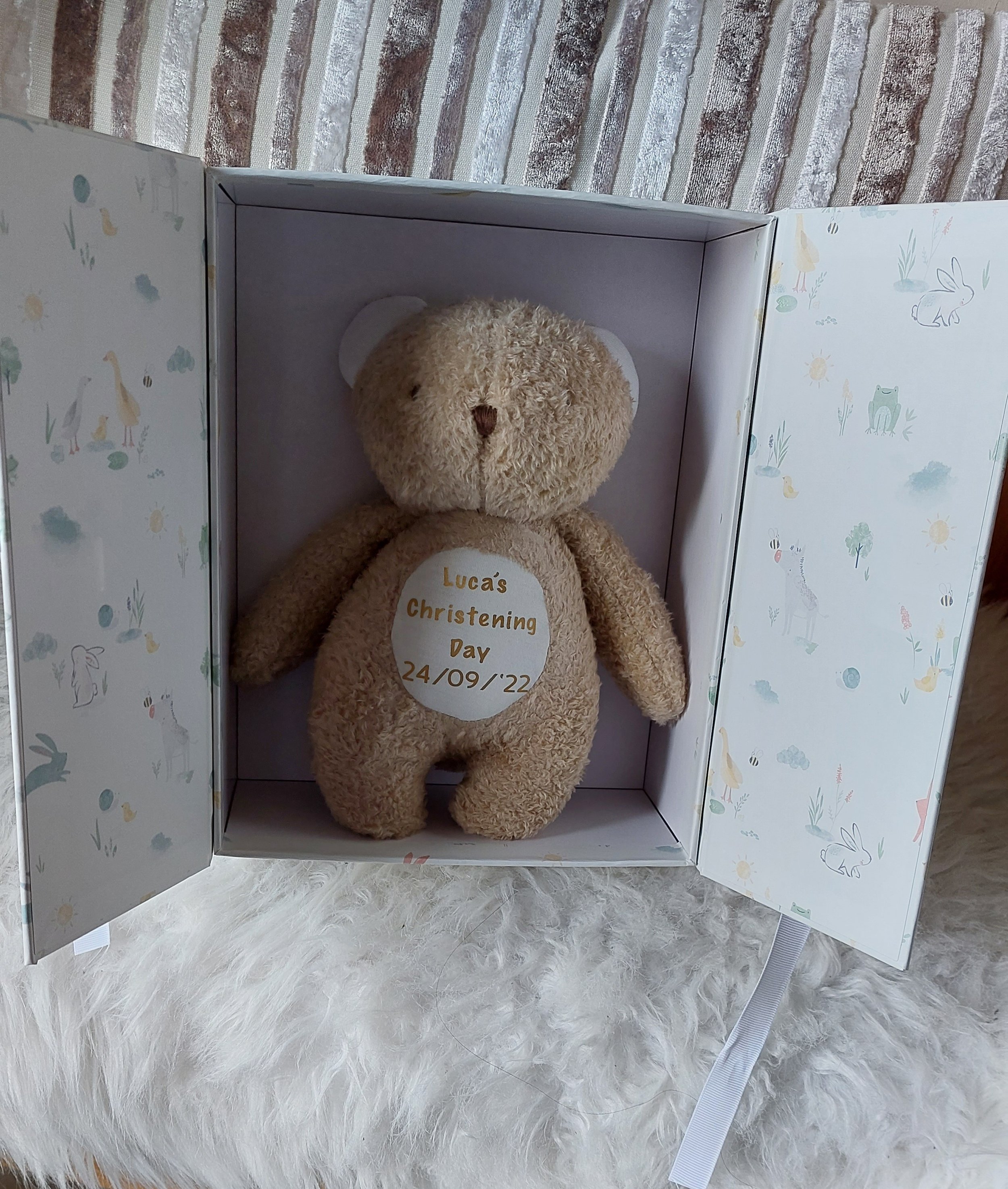 ITEM #92
€36
This personalised Christening box has been filled with a personalised bear teddy.