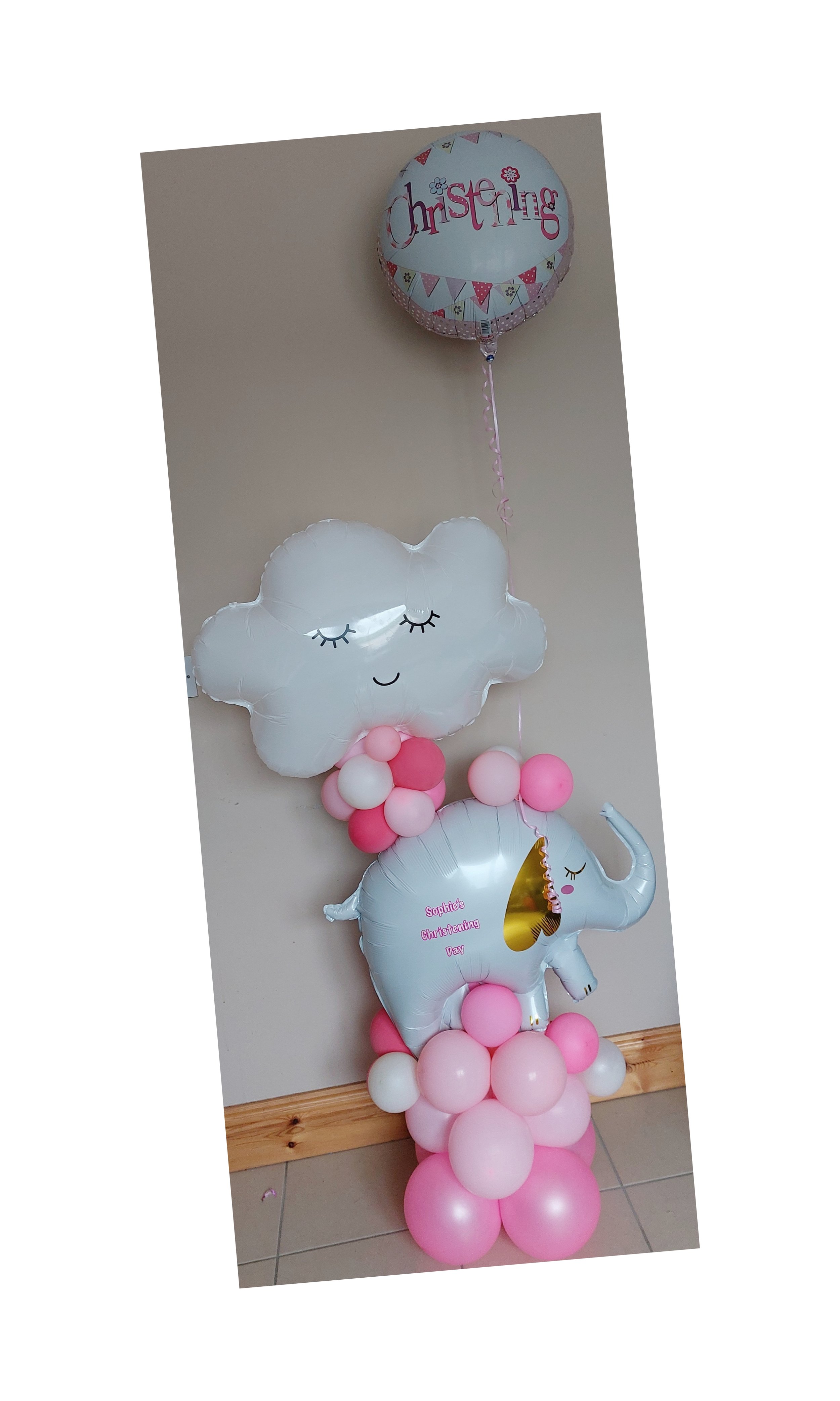 ITEM #90
€58
Personalised Christening balloon display. (Pink).