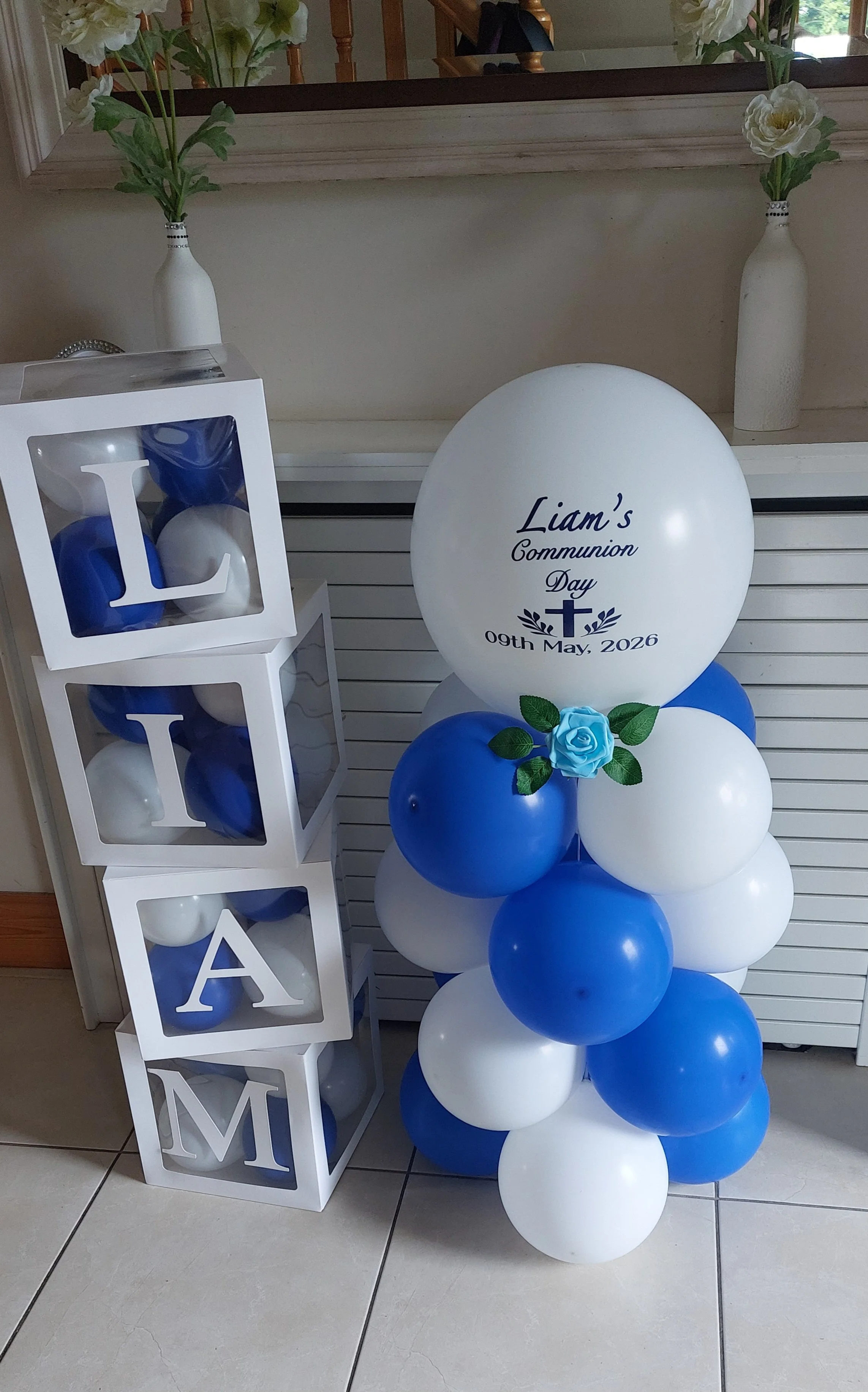 ITEM #101 --- per box, Letter balloon boxes
--- Column balloon display with rose