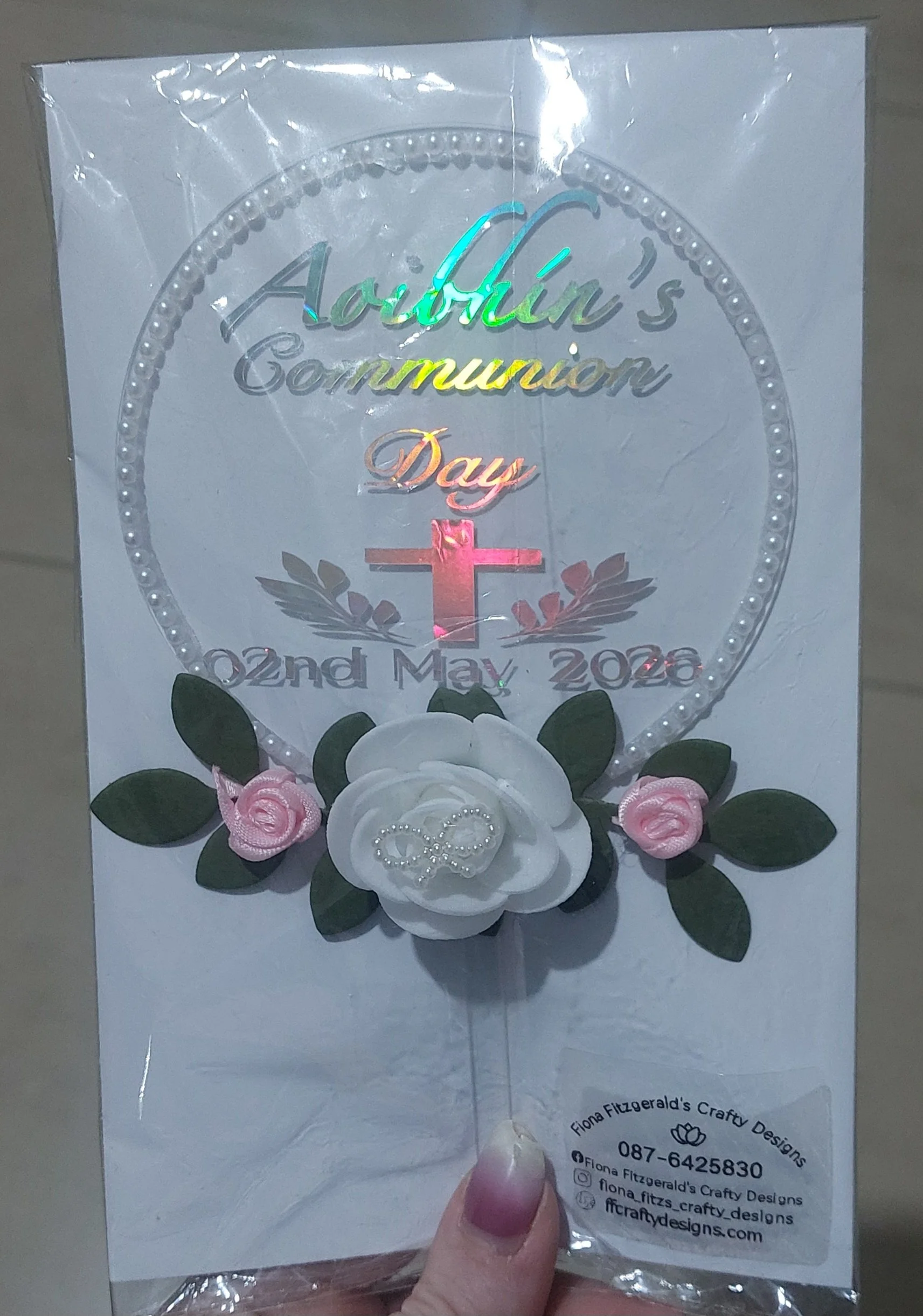 ITEM #107 --- Personalised iridescent cake topper.