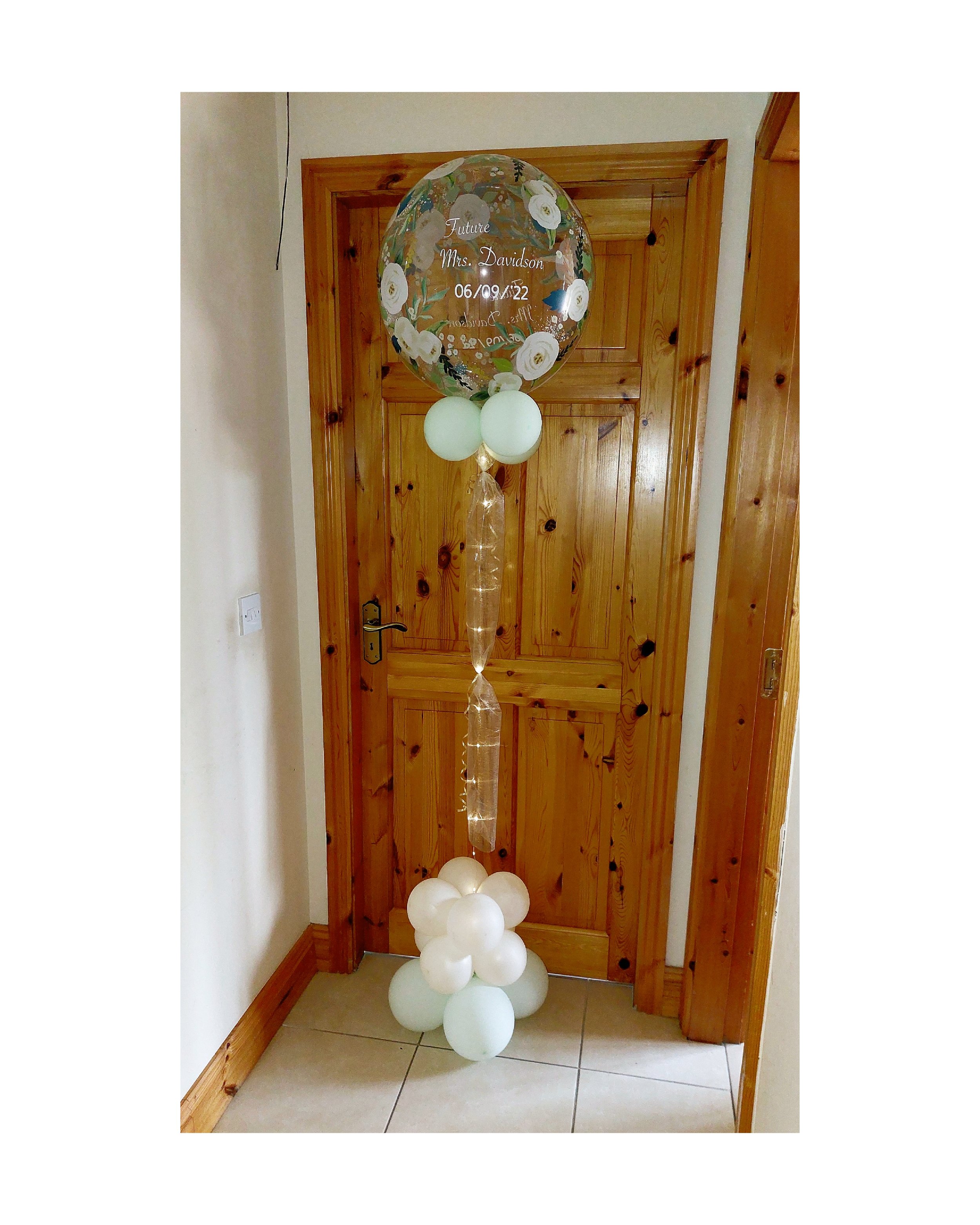 ITEM #21
€30
Personalised Wedding day helium filled bubble balloon with lights.