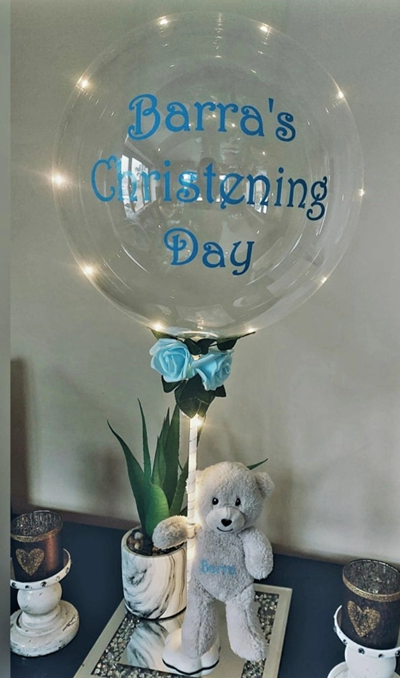 ITEM #54
€32
Personalised light up bubble balloon with roses and teddy. (Blue)