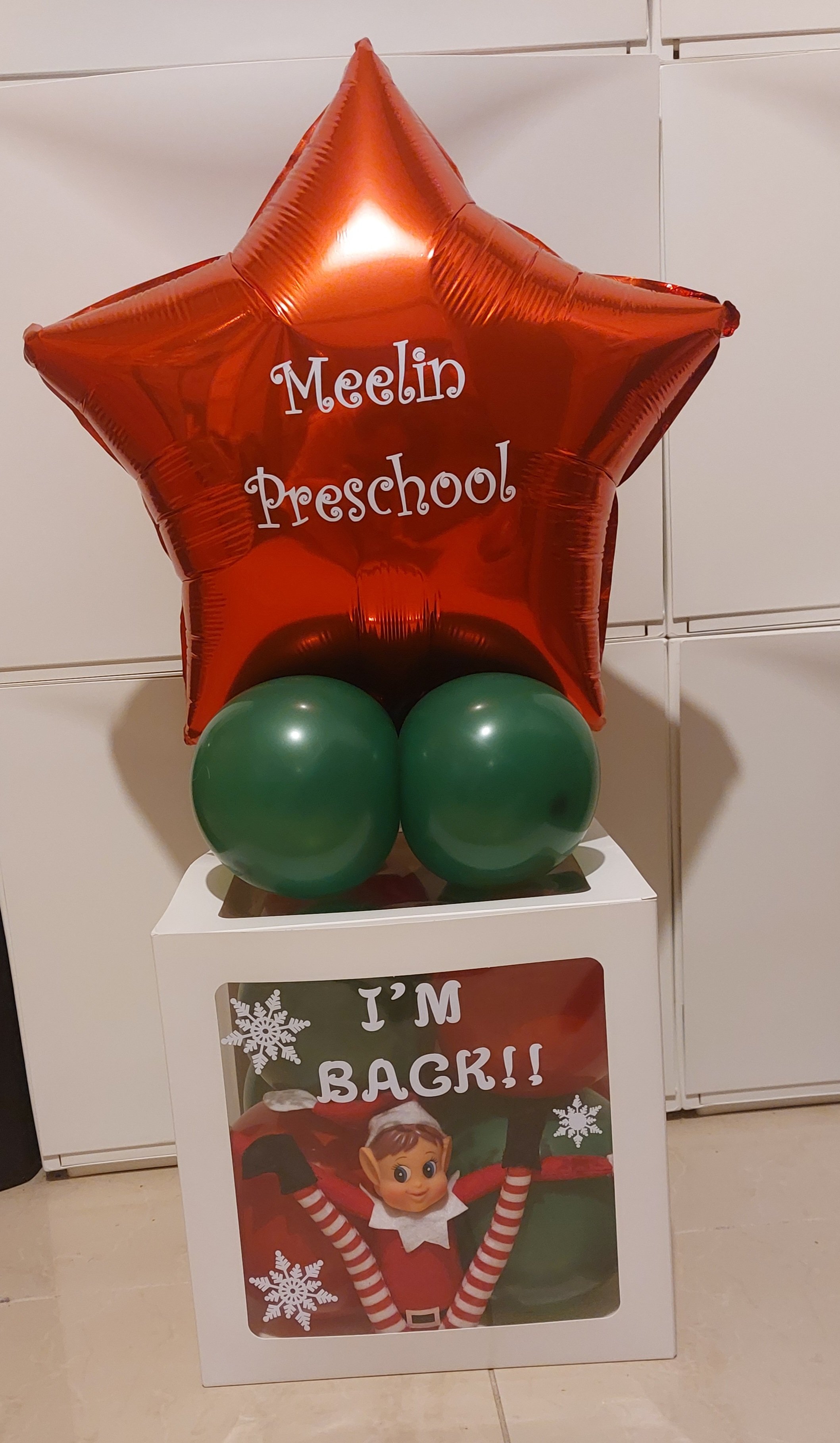 ITEM #2
€25
Elf on the shelf arrival balloon boxes fr a pre-school with elf.