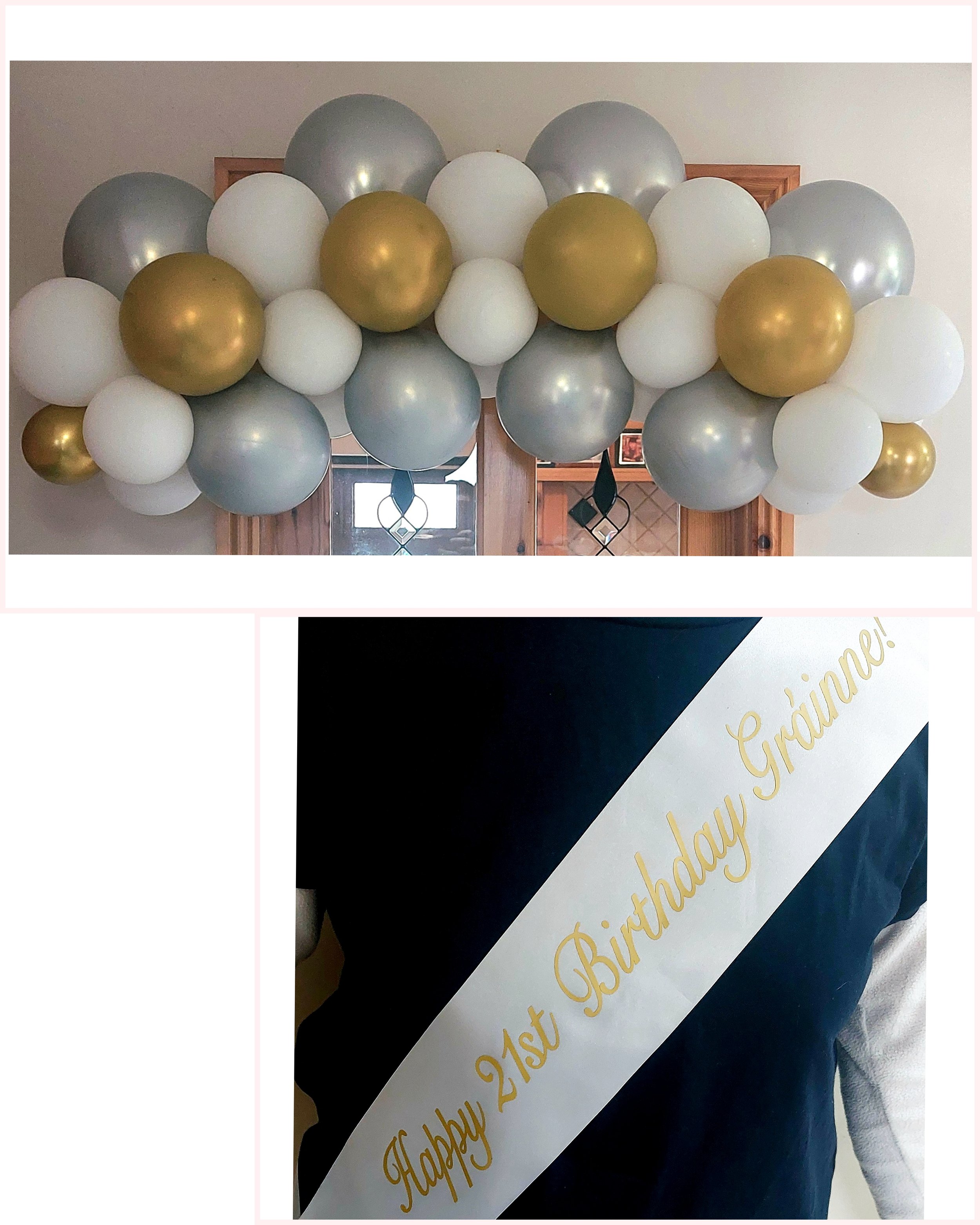 ITEM #127
€50 for balloon arch and €8.50 for personalised sash.
4ft balloon arch with birthday sash.