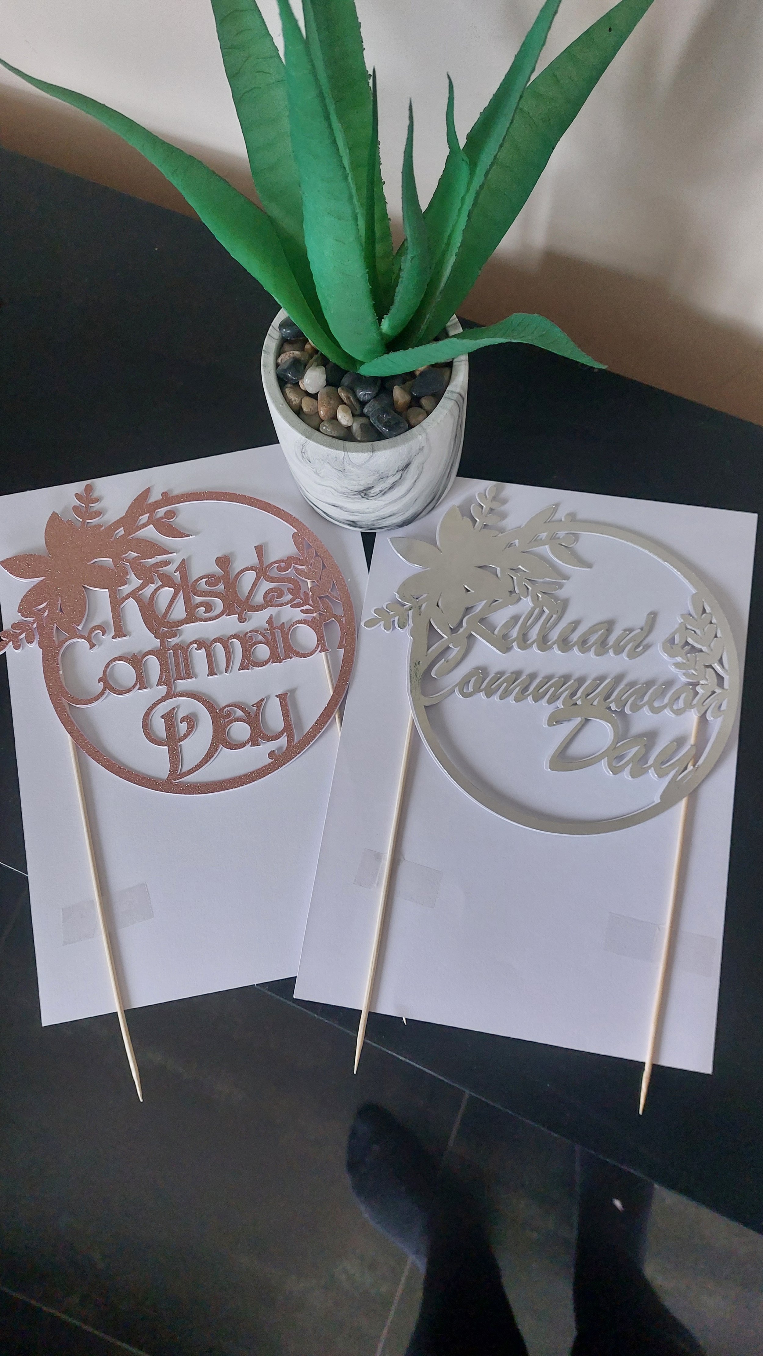 ITEM #5
€10 each
Personalised Confirmation cake toppers.