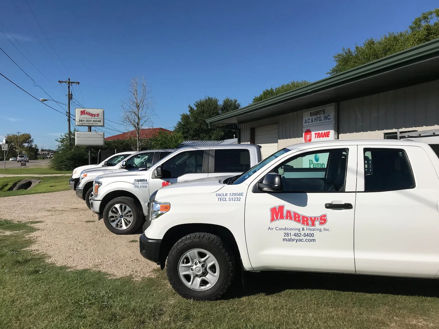 Mabry's Air Conditioning and Heating service trucks ready for AC repair in Friendswood and Pearland TX.