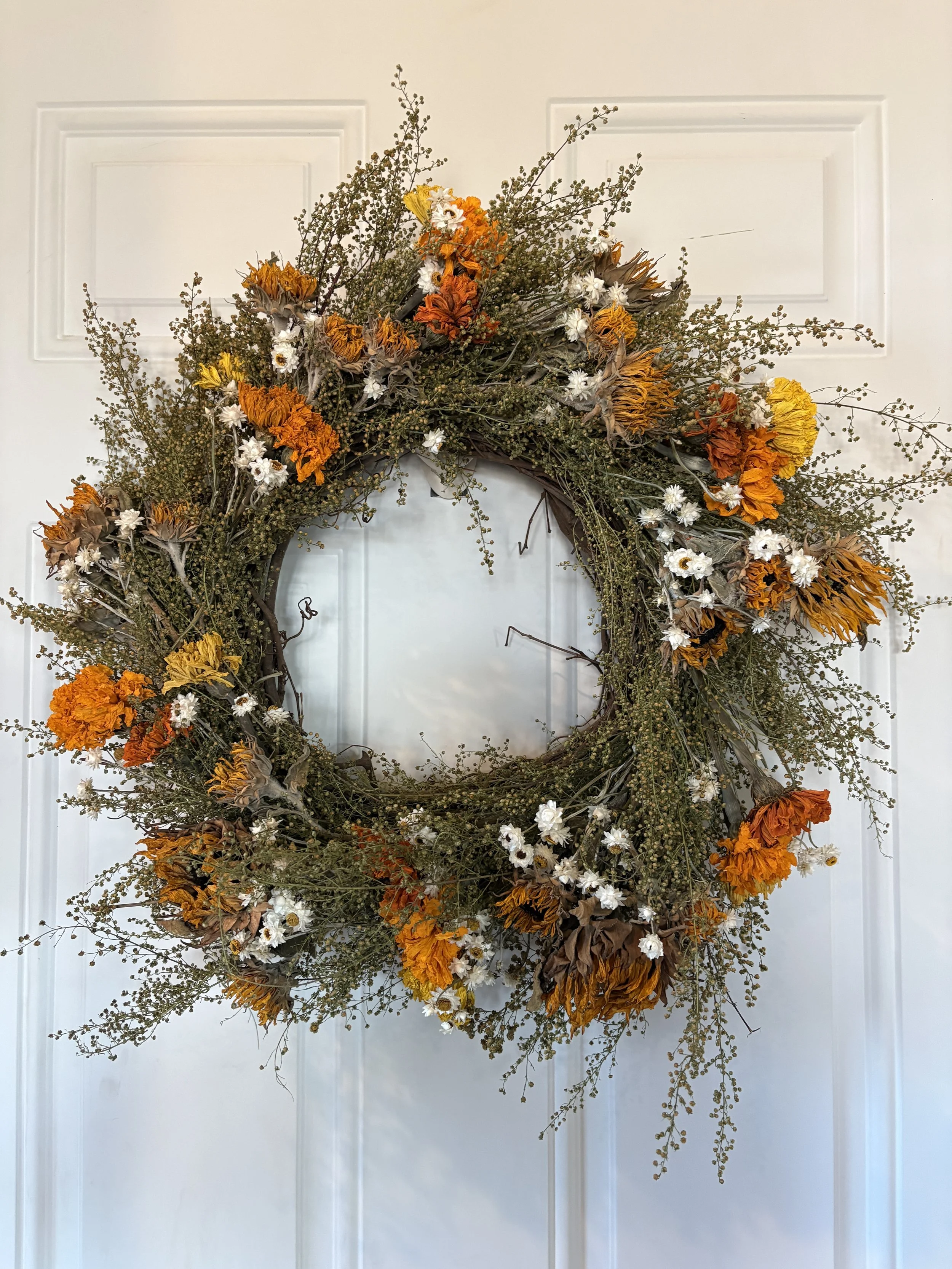 Sunny Dried Flower Wreath with yellow tones