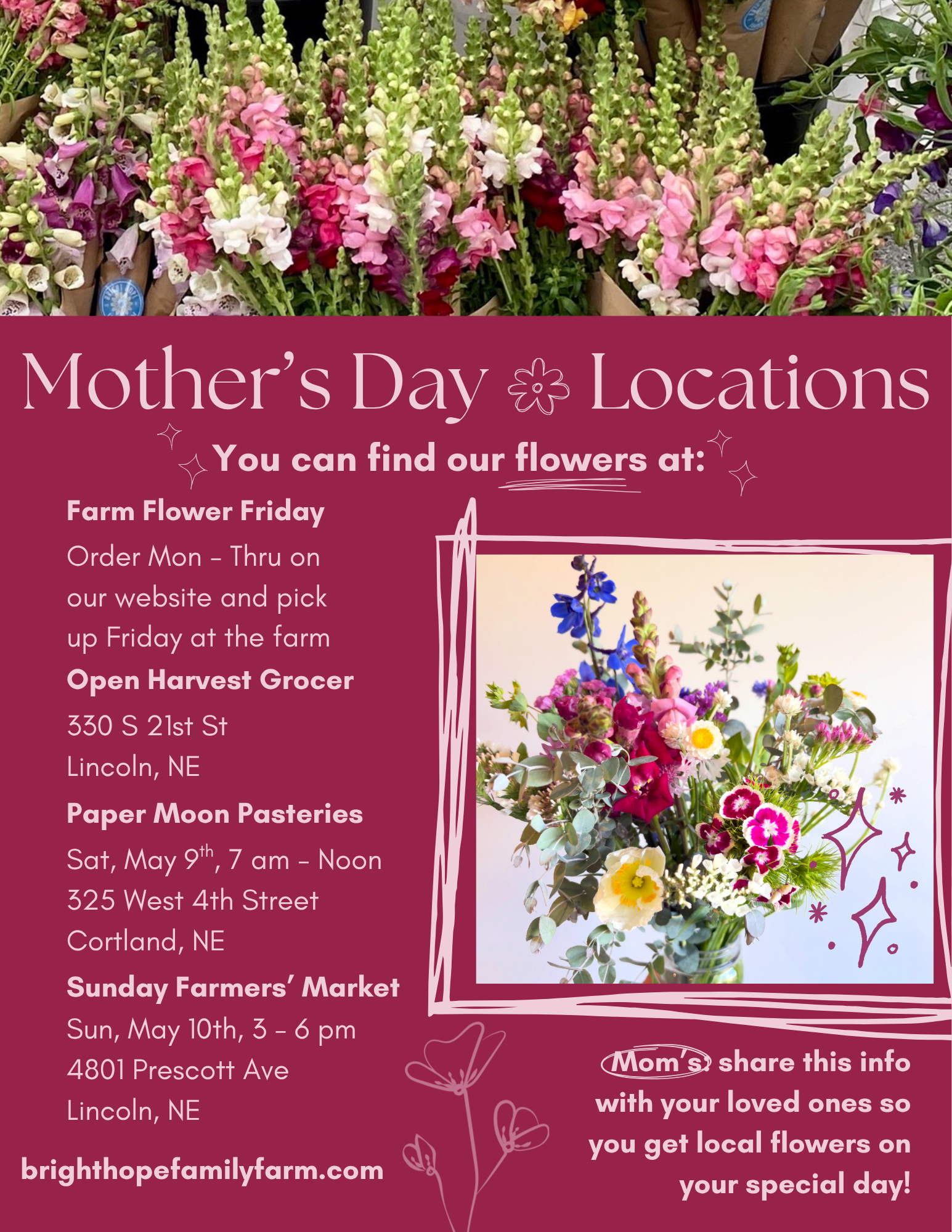 Where you can find our flowers for Mother’s Day