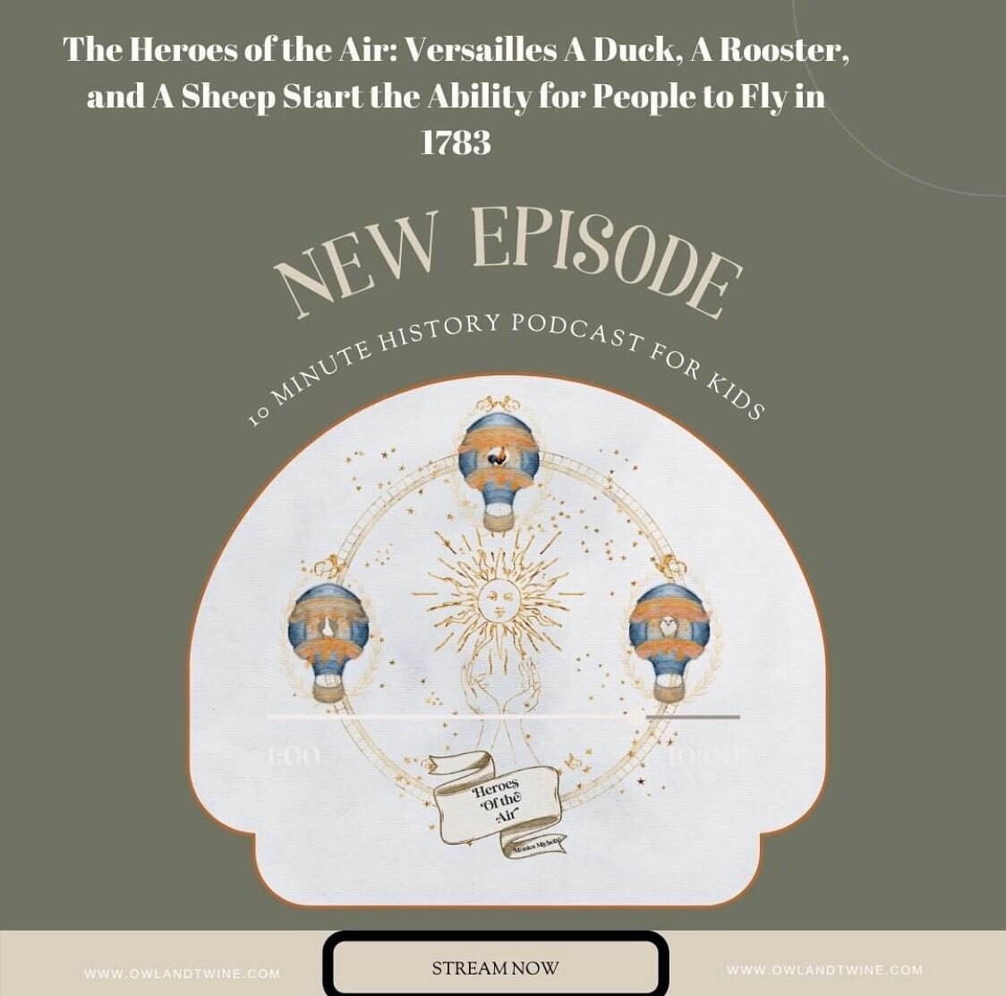 Have you heard the newest History Podcast for kids episode
The Heroes of the Air: Versailles A Duck, A Rooster, and A Sheep Start the Ability for People to Fly in 1783?
A duck, a Rooster, and a sheep wander into a wicker basket. This is not a joke it
