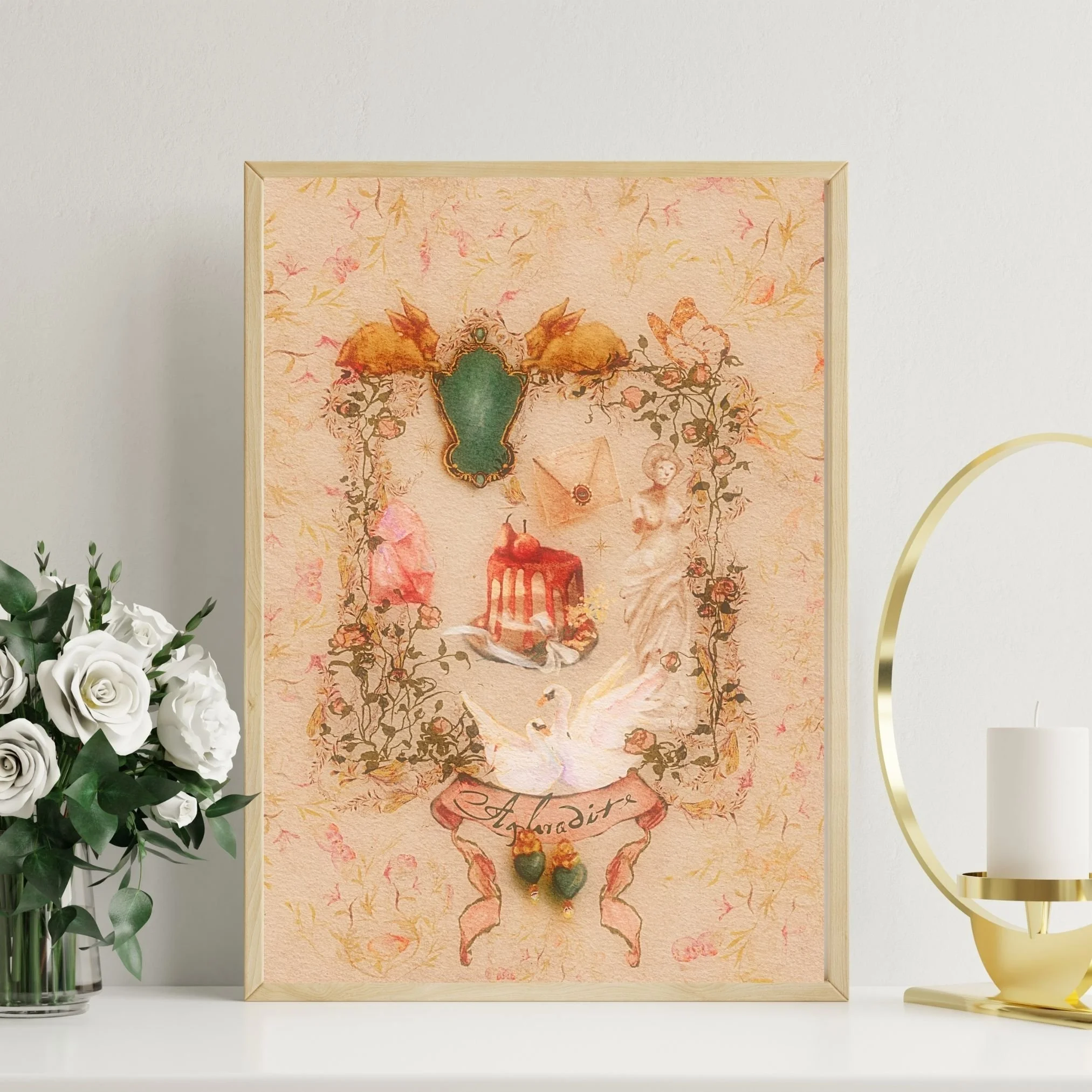 A Painted Aphrodite Altar: Bringing the Divine Feminine into Your Home with Original Watercolor Wall Art
