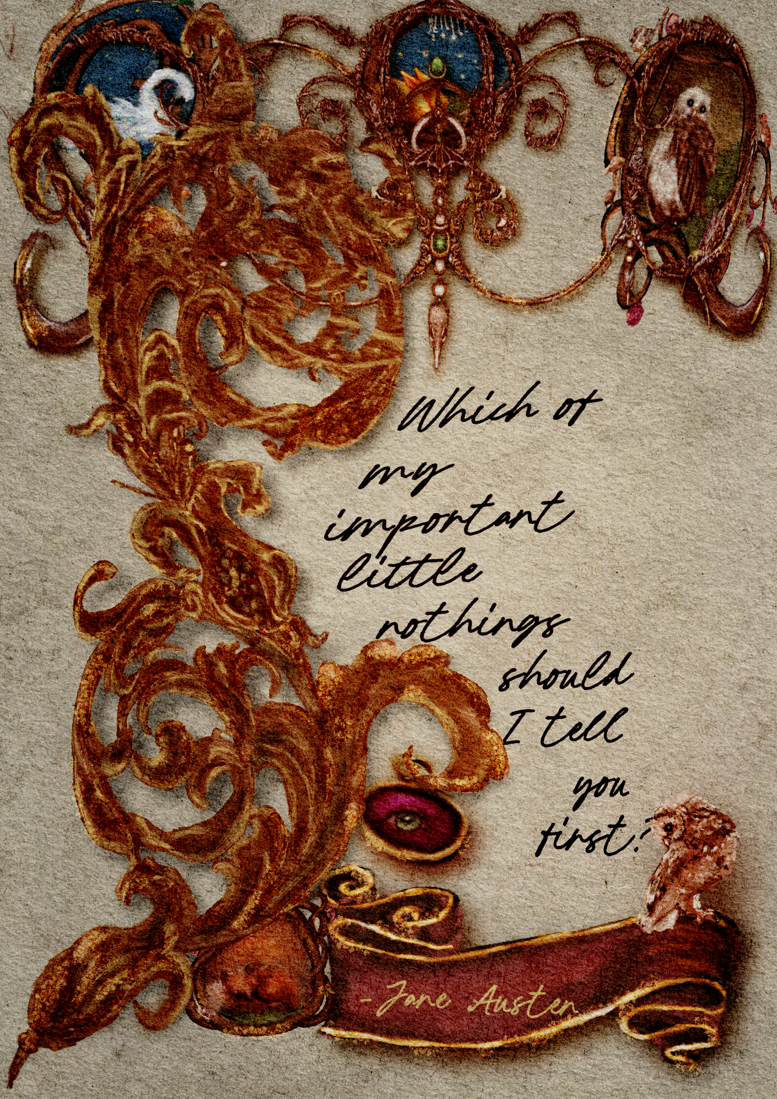 Jane Austen Quote With Some Illuminated Manuscript Baroque Details