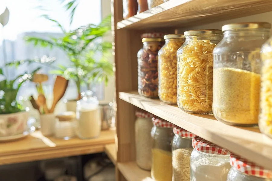 Organized pantry in bright kitchen