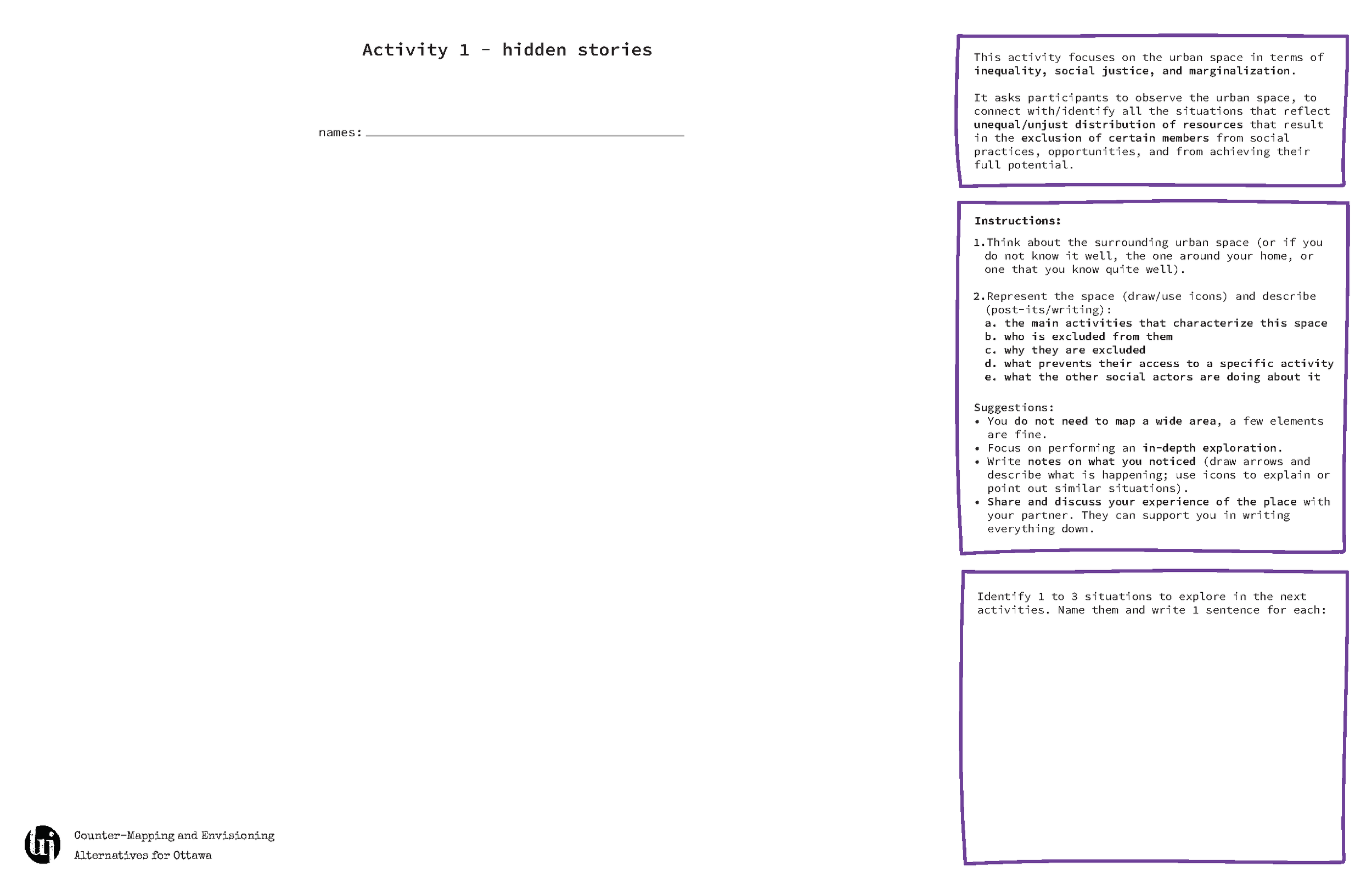 Activity 1 (group 1): hidden stories