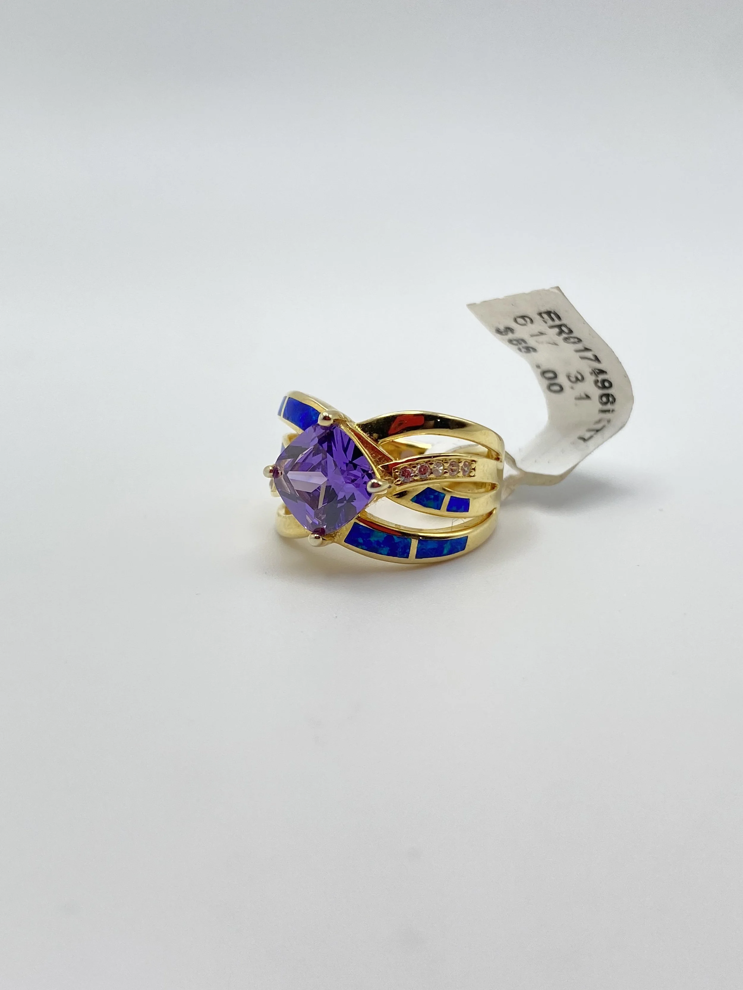 925 Silver Blue Opalite Cubic Zirconia, Size 6 Ring