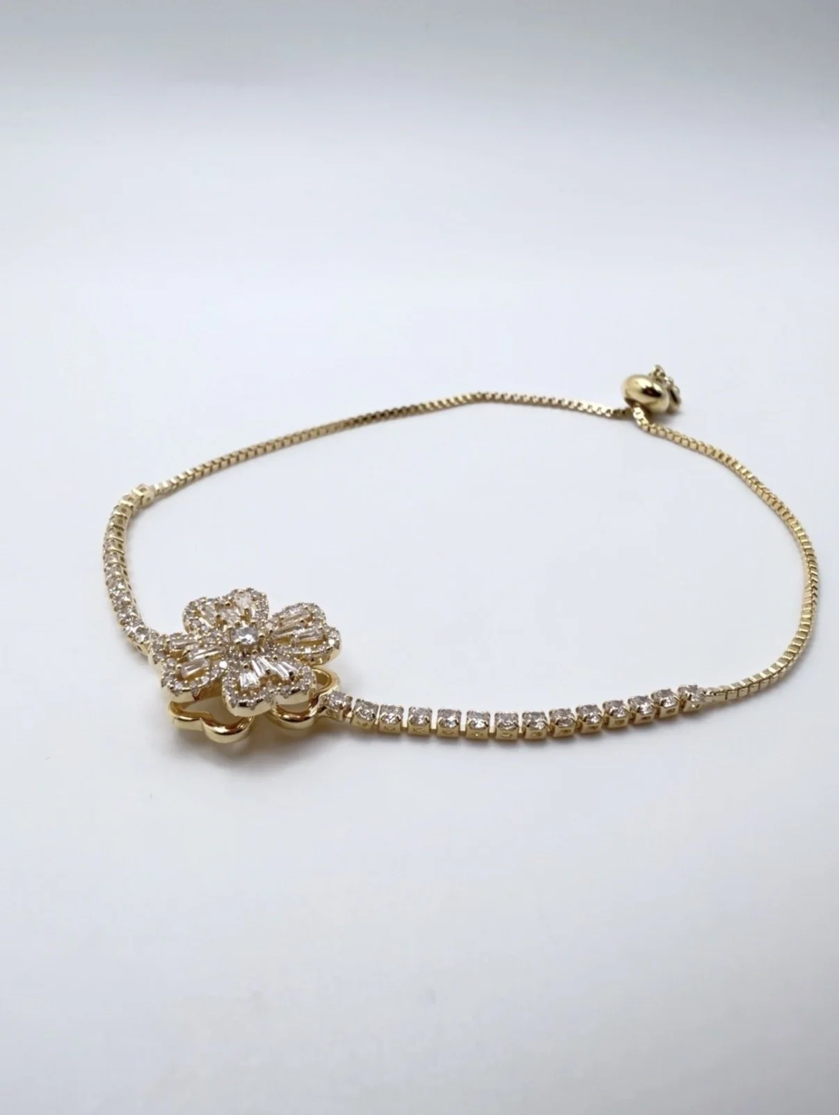 Sterling Silver Gold Big Fidget Clover with Cubic Zirconia