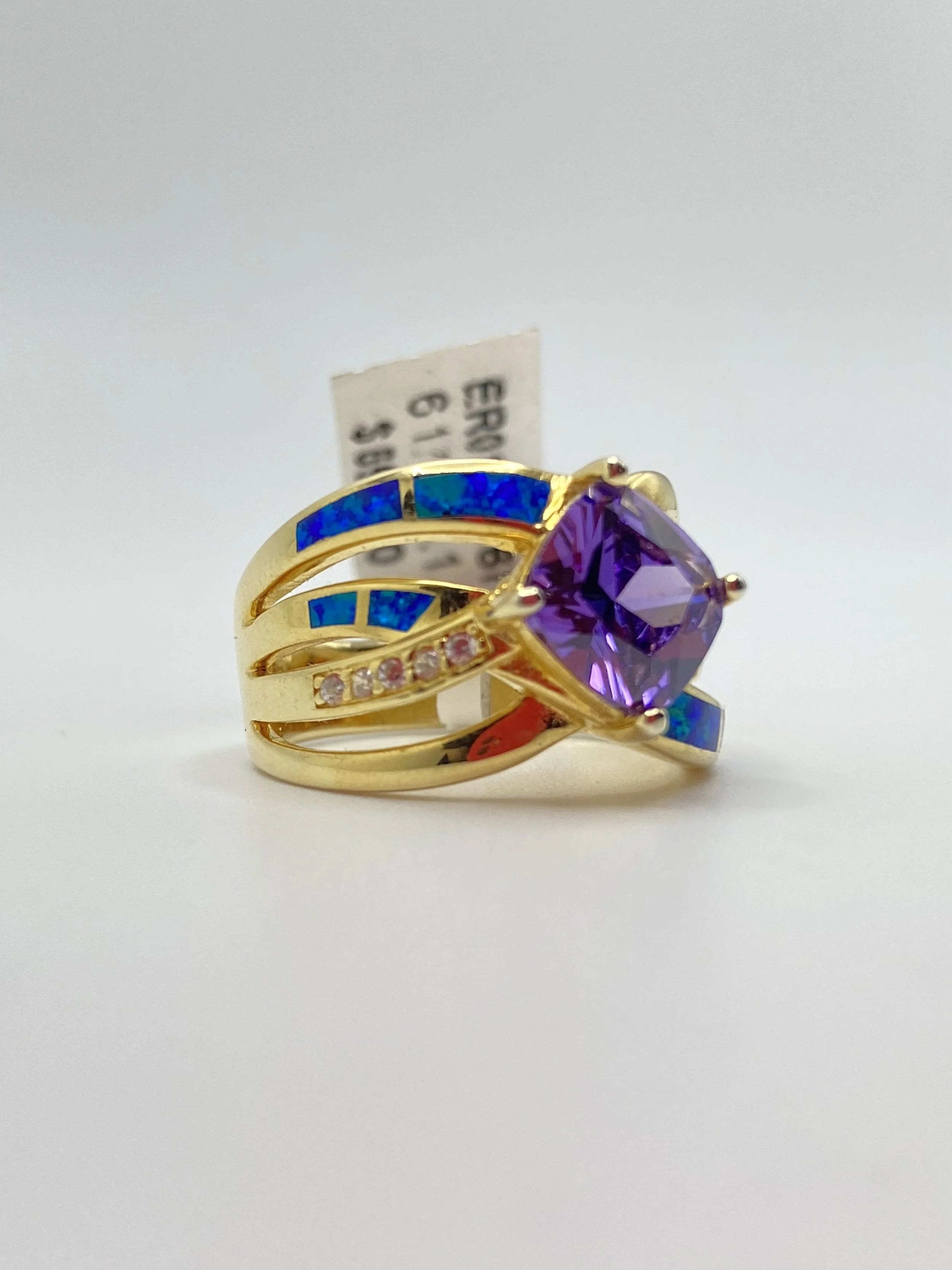 925 Silver Blue Opalite Cubic Zirconia, Size 6 Ring