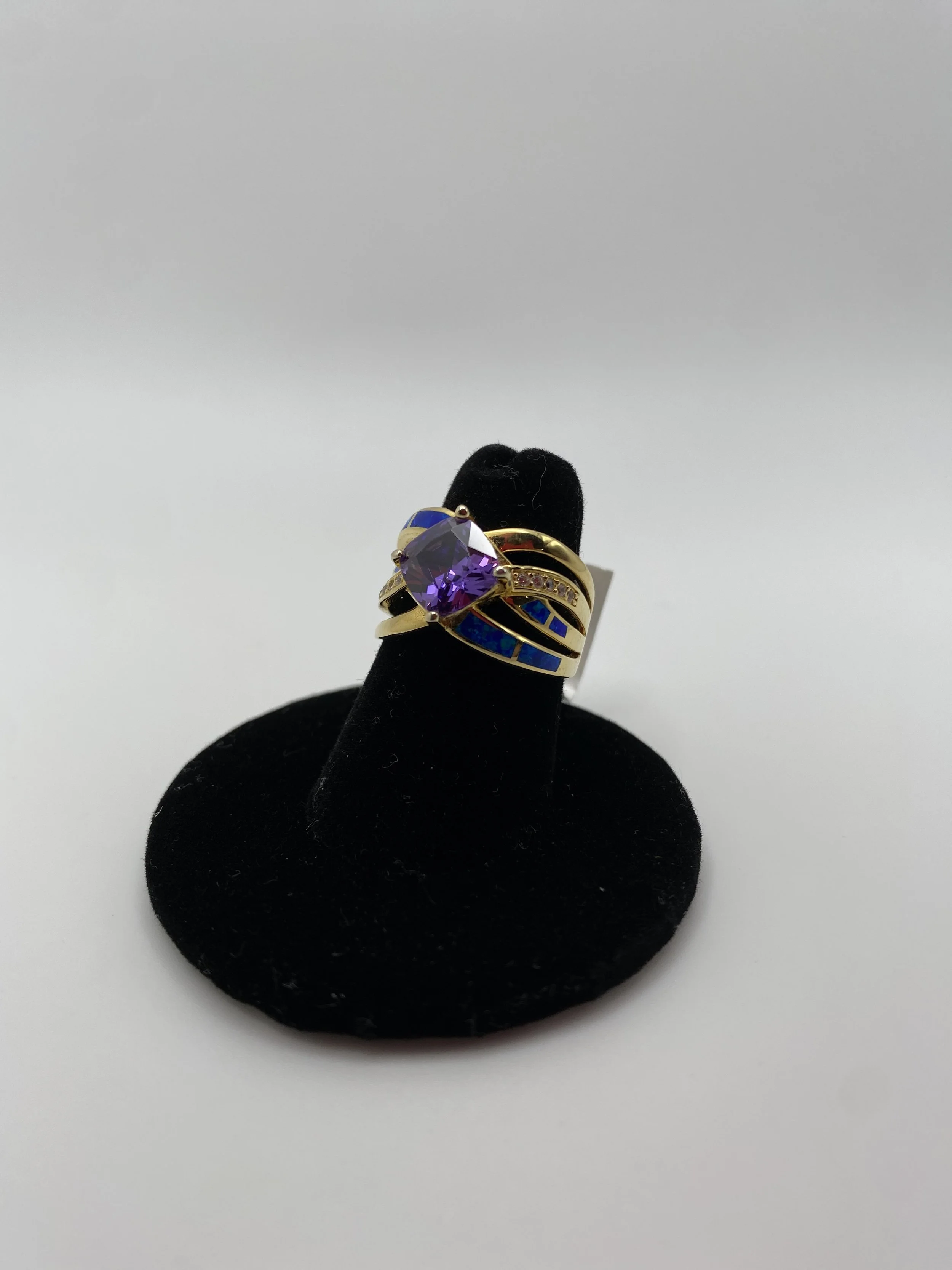 925 Silver Blue Opalite Cubic Zirconia, Size 6 Ring