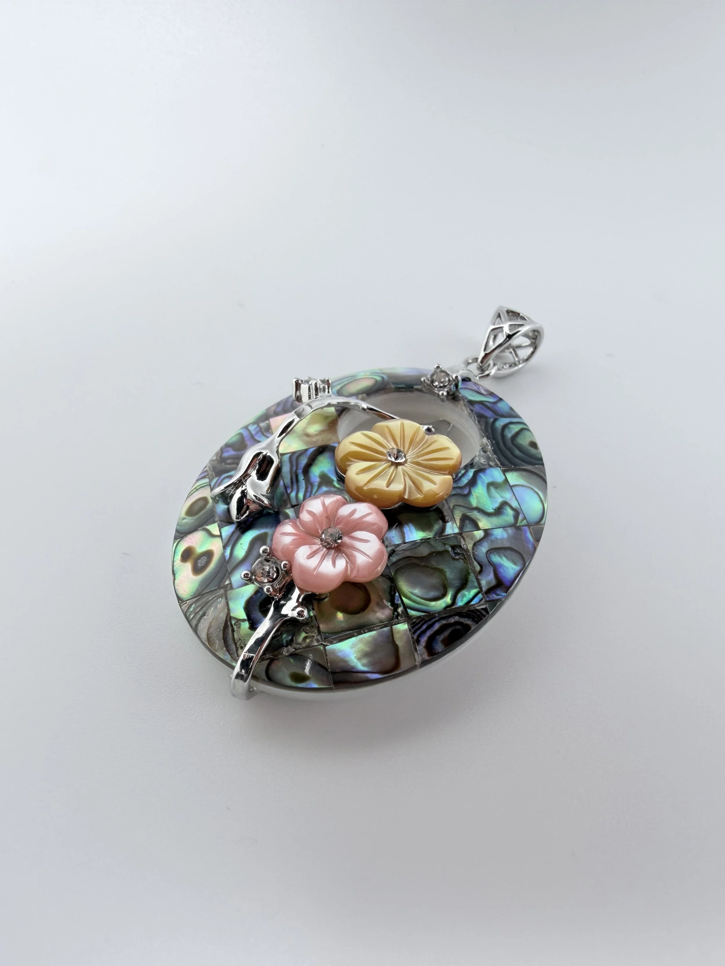 Mother of Pearl Pendent with Sterling Silver Floral Accents