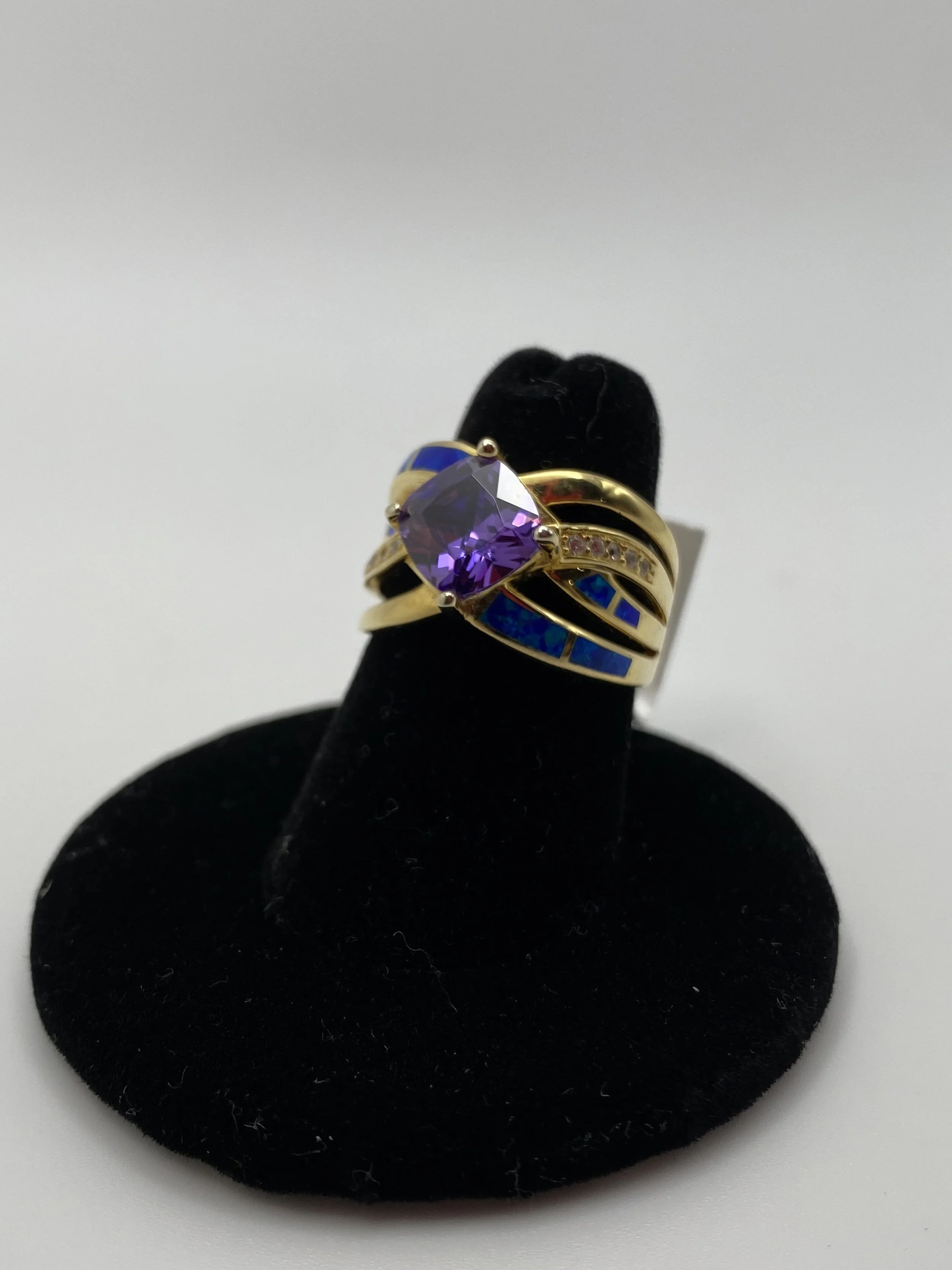 925 Silver Blue Opalite Cubic Zirconia, Size 6 Ring