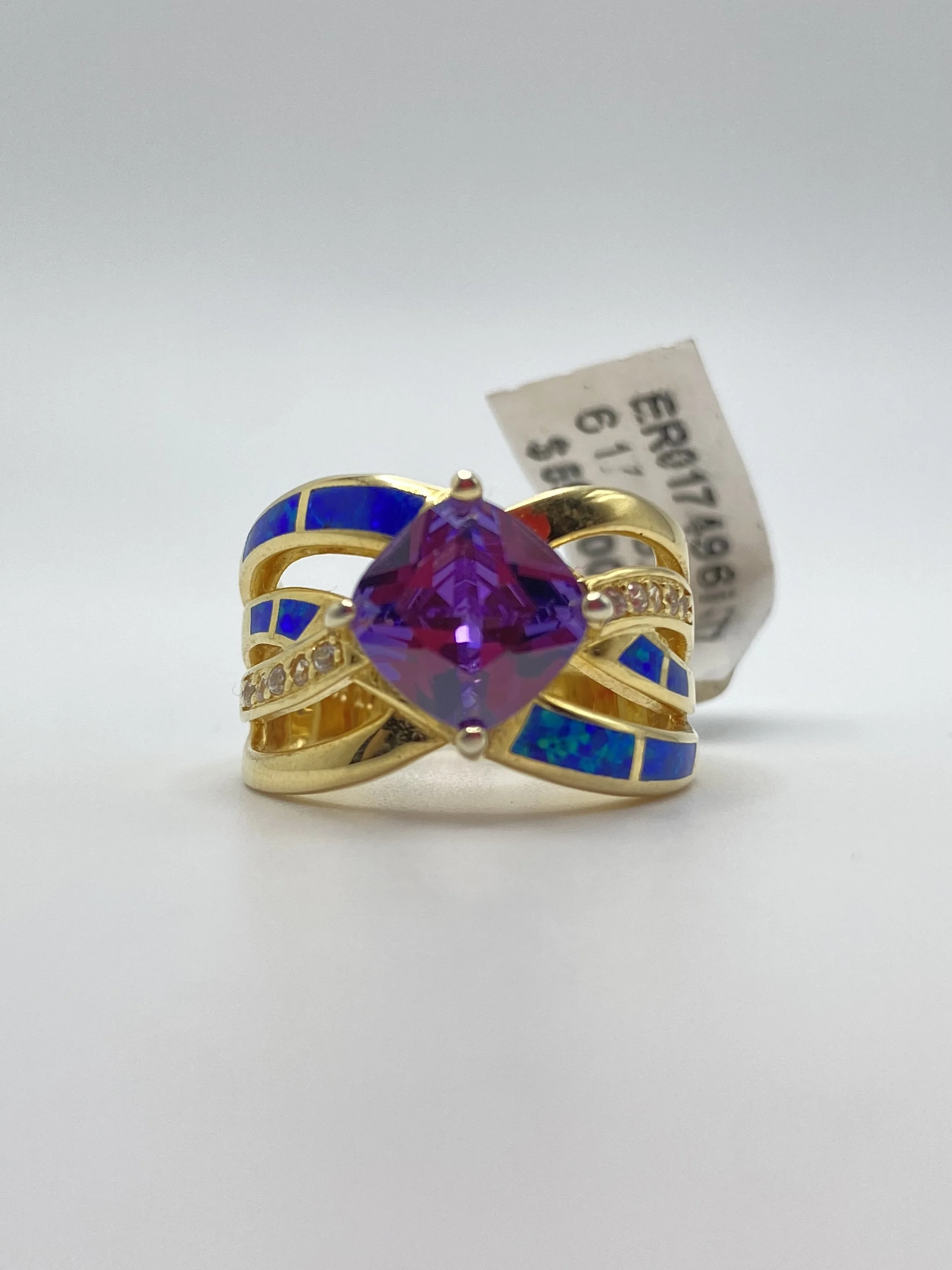 925 Silver Blue Opalite Cubic Zirconia, Size 6 Ring