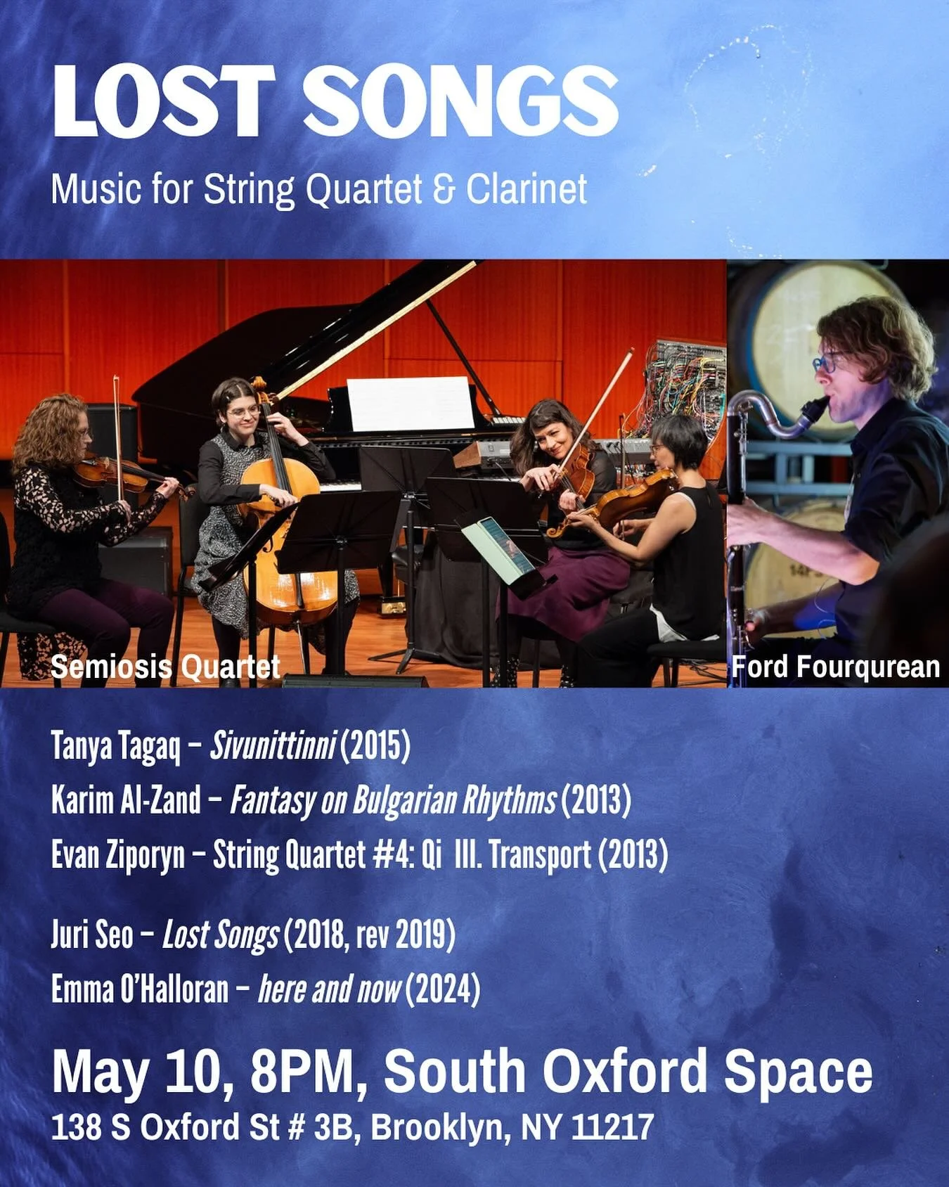 We can&rsquo;t wait to be in BROOKLYN this weekend! Help us spread the word about this killer show! Thanks @fordclarinet for collaborating with us!!

Music by @emmamohalloran @composerjuri @tanyatagaq @karimalzand and @eziporyn