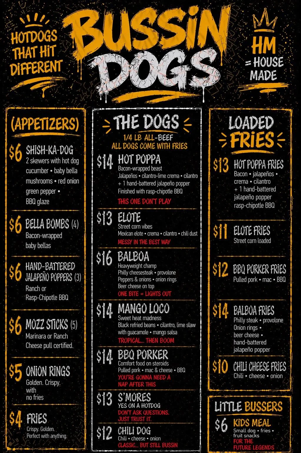 Bussin' Dogs Gourmet LOADED Hot Dogs