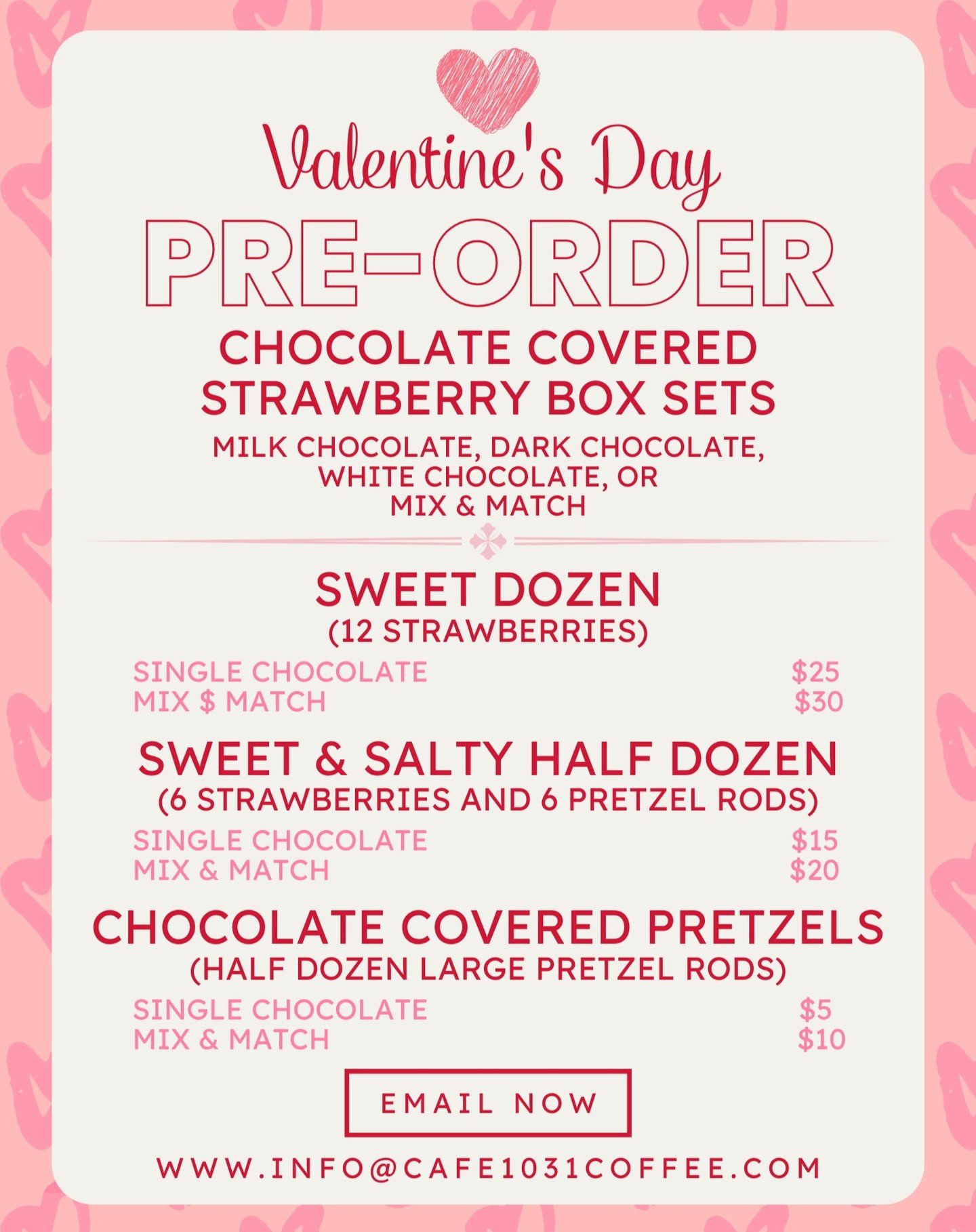 We are so excited to announce a special deal for Valentine's Day! Our 1st ever Chocolate Covered Strawberries Box Set for pre-sale now through February 12th. 

Choose from one type of chocolate for the whole box or mix &amp; match two or all three av