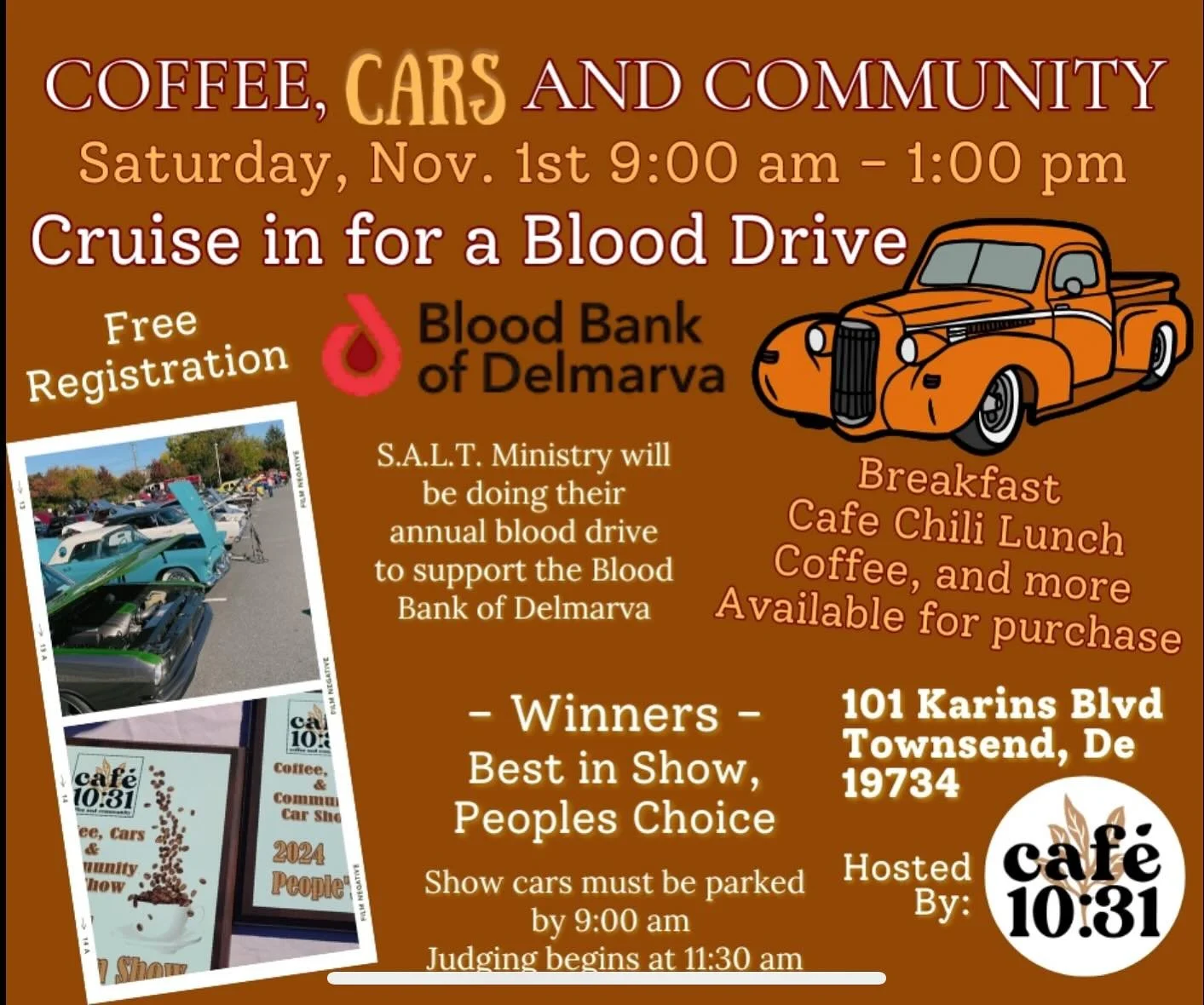 Coming so soon!  Can&rsquo;t wait to see you there.

Want to enter your vehicle or know someone who does?  Click the link below! 

https://www.zeffy.com/en-US/ticketing/coffee-cars-and-community-fall&mdash;2025

#cafe1031coffee #cafe1031de #cafe131co