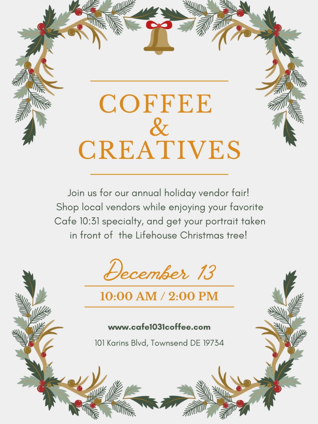 We can&rsquo;t wait to see you this weekend!  We have so many talented vendors coming. You don&rsquo;t want to miss out! 

#cafe1031de #cafe1031coffee #townsend #delaware #vendorfair #local #middletown #christmasshopping #christmasportraits