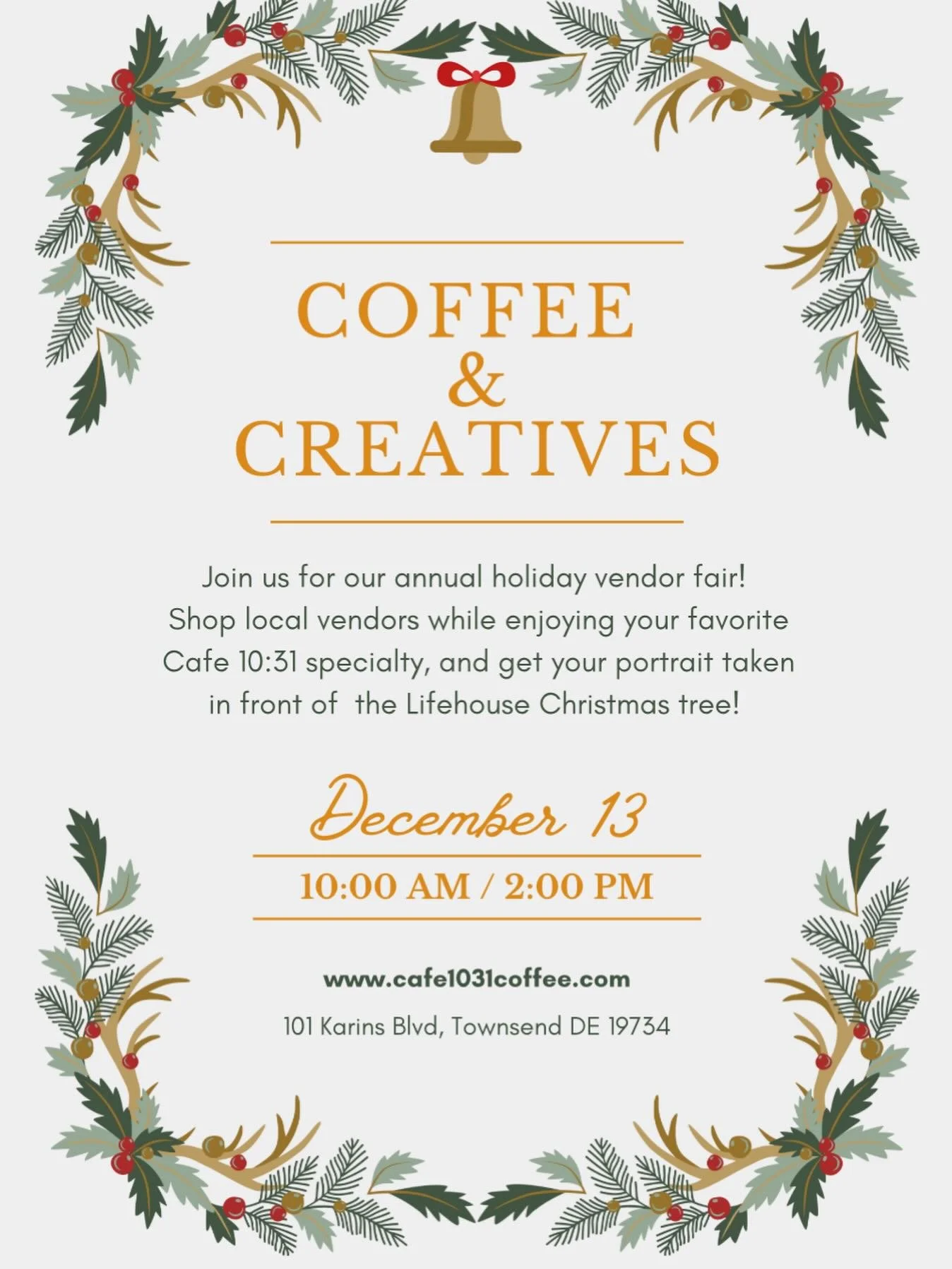 We can&rsquo;t wait to see you this weekend!  We have so many talented vendors coming. You don&rsquo;t want to miss out! 

#cafe1031de #cafe1031coffee #townsend #delaware #vendorfair #local #middletown #christmasshopping #christmasportraits