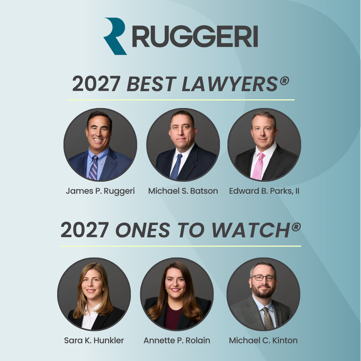 Three Ruggeri Attorneys Recognized in 2027 Edition of The Best Lawyers in America®, Three Recognized in Best Lawyers: Ones to Watch in America®